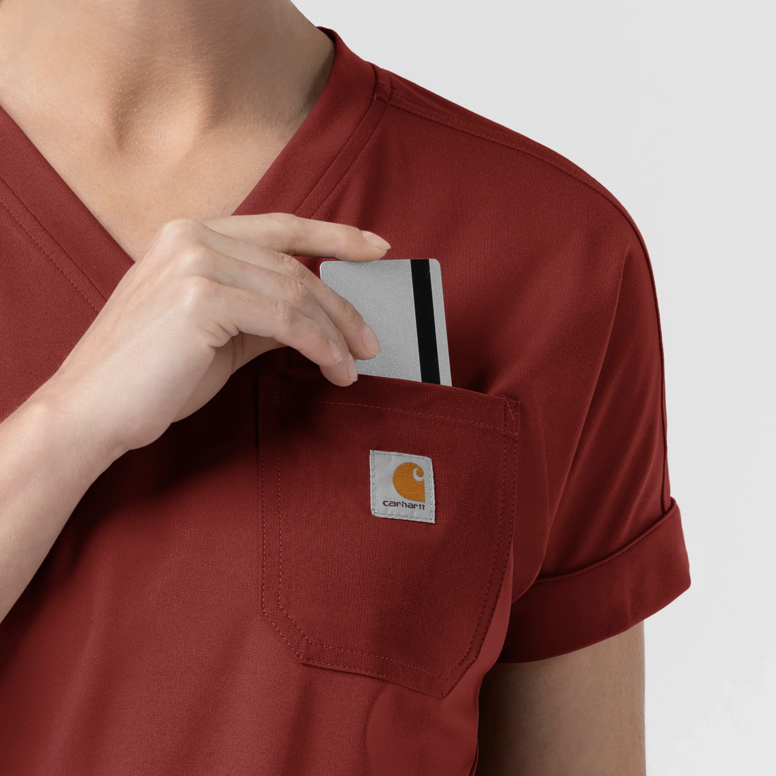 Carhartt Force Cross-Flex Knit Women's V-Neck Scrub Top - Amber Terrain - Image 7