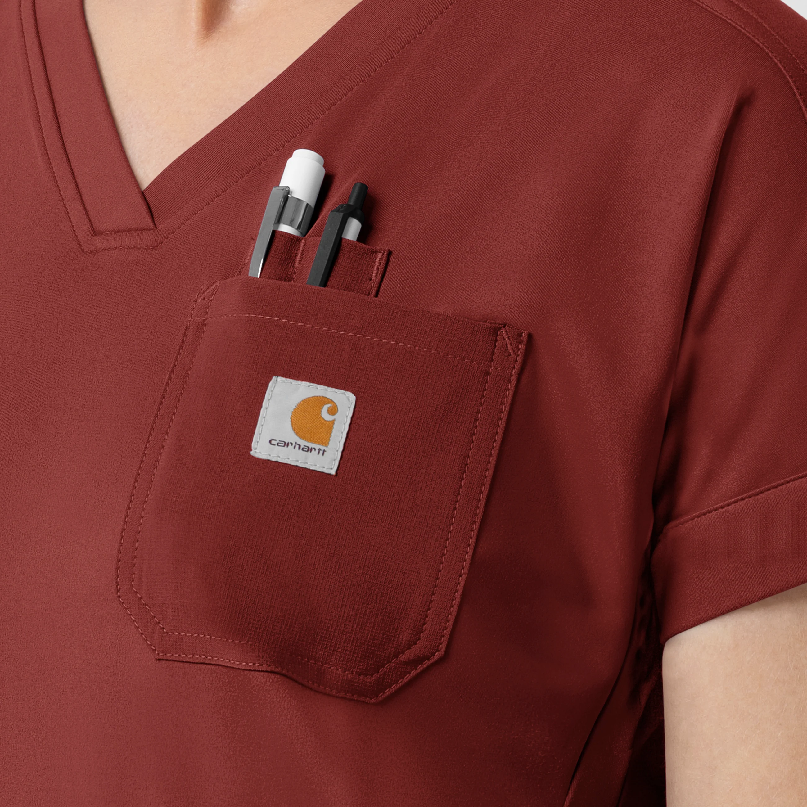Carhartt Force Cross-Flex Knit Women's V-Neck Scrub Top - Amber Terrain - Image 8