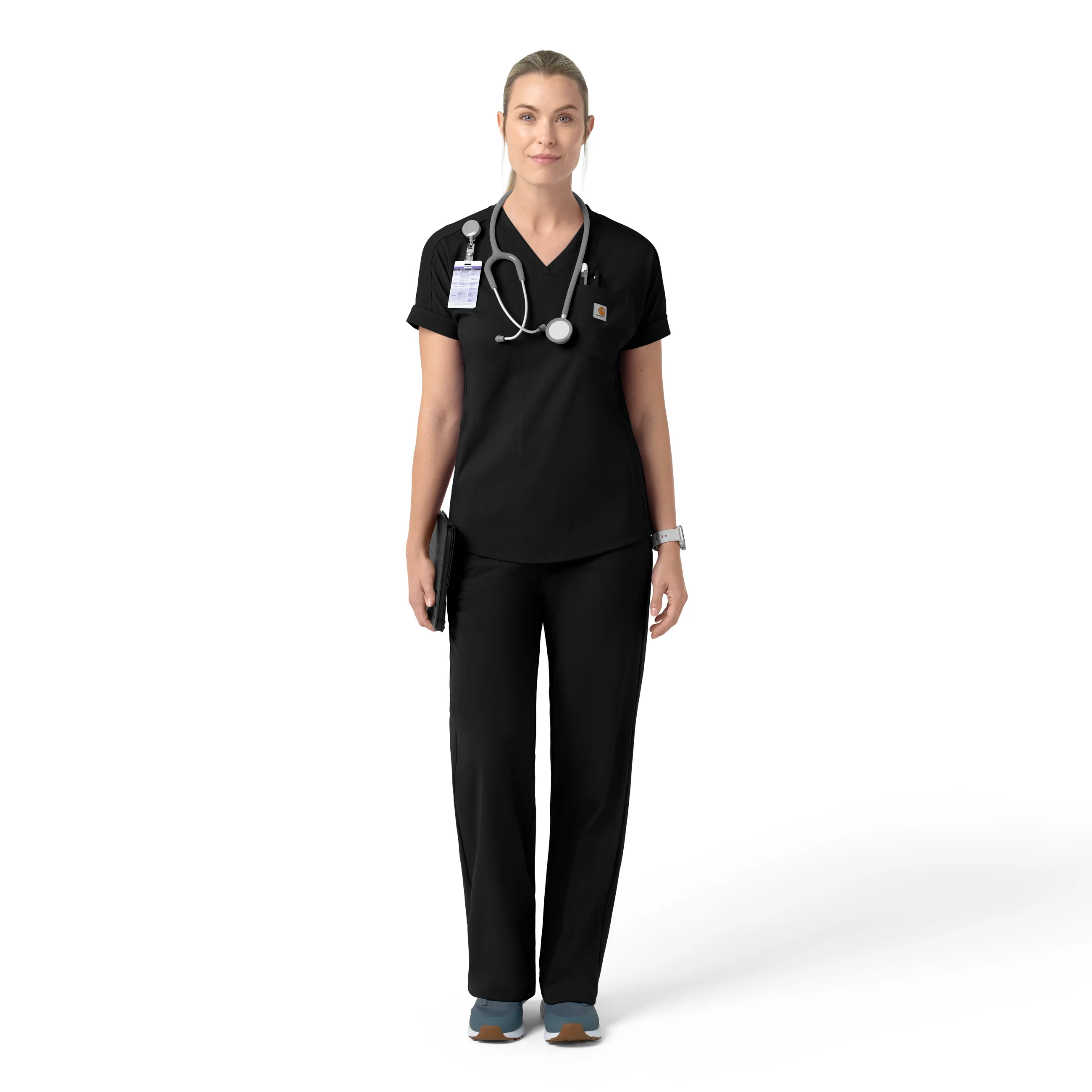 Carhartt Force Cross-Flex Knit Women's V-Neck Scrub Top - Black - Image 3