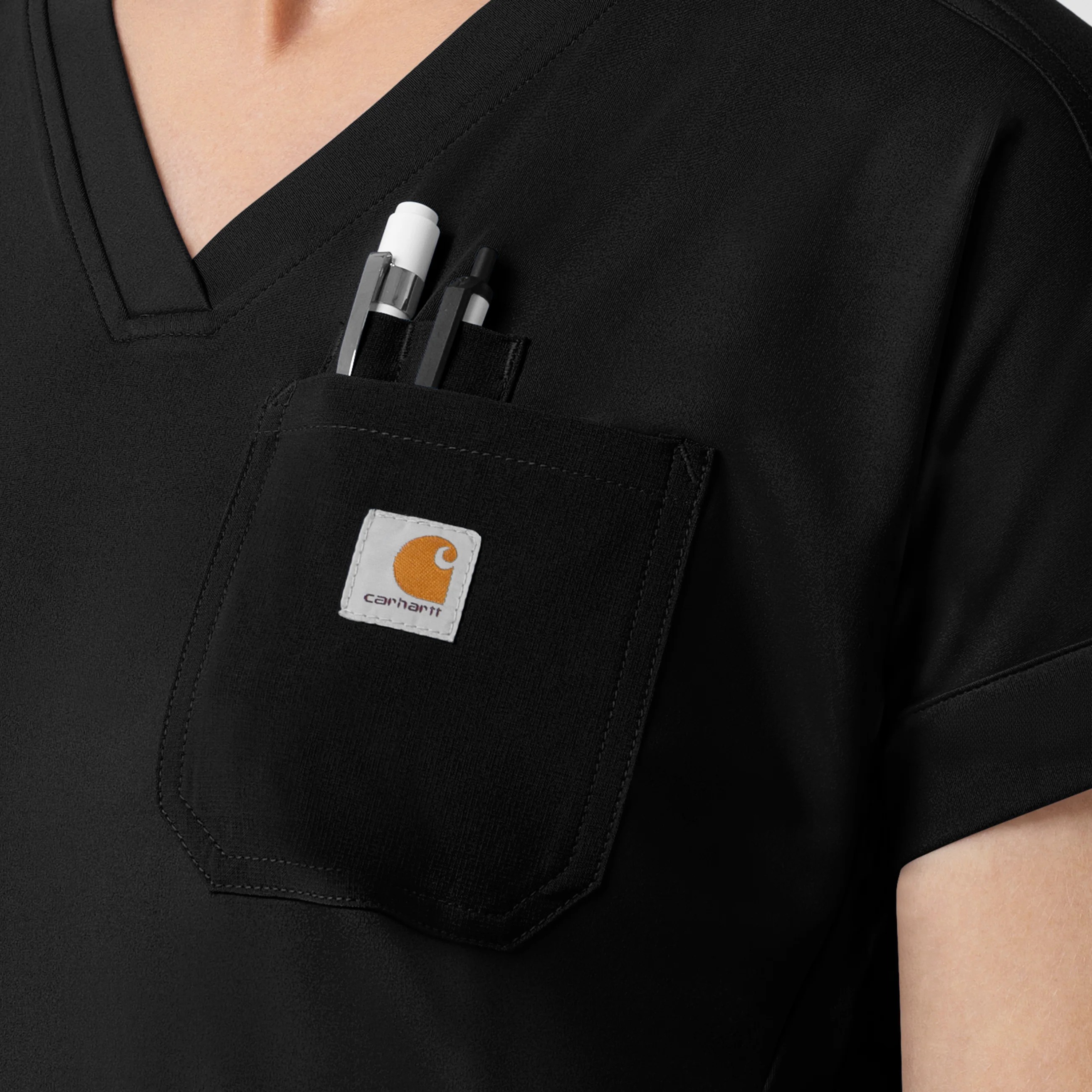 Carhartt Force Cross-Flex Knit Women's V-Neck Scrub Top - Black - Image 8