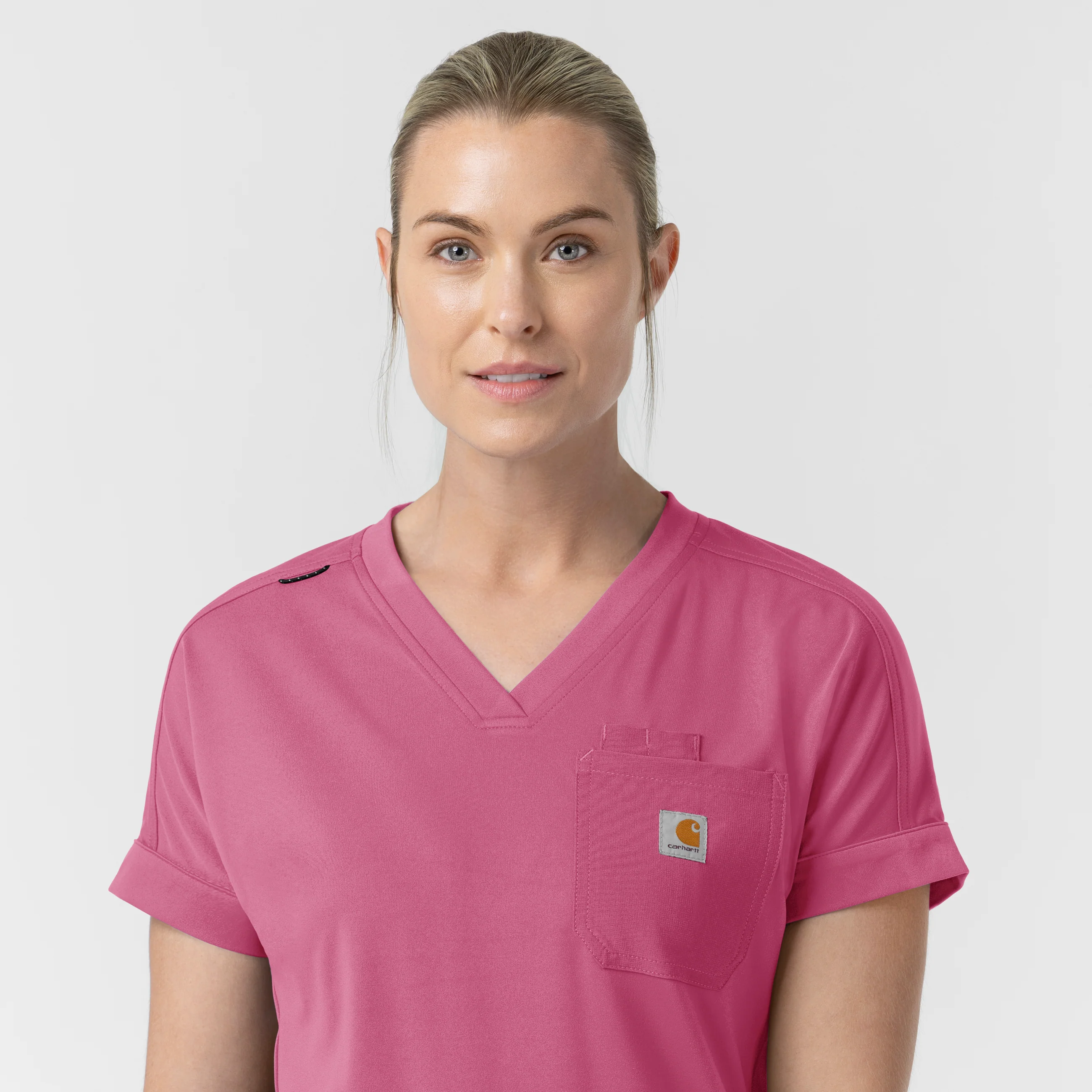 Carhartt Force Cross-Flex Knit Women's V-Neck Scrub Top - Electric Fuschia - Image 10