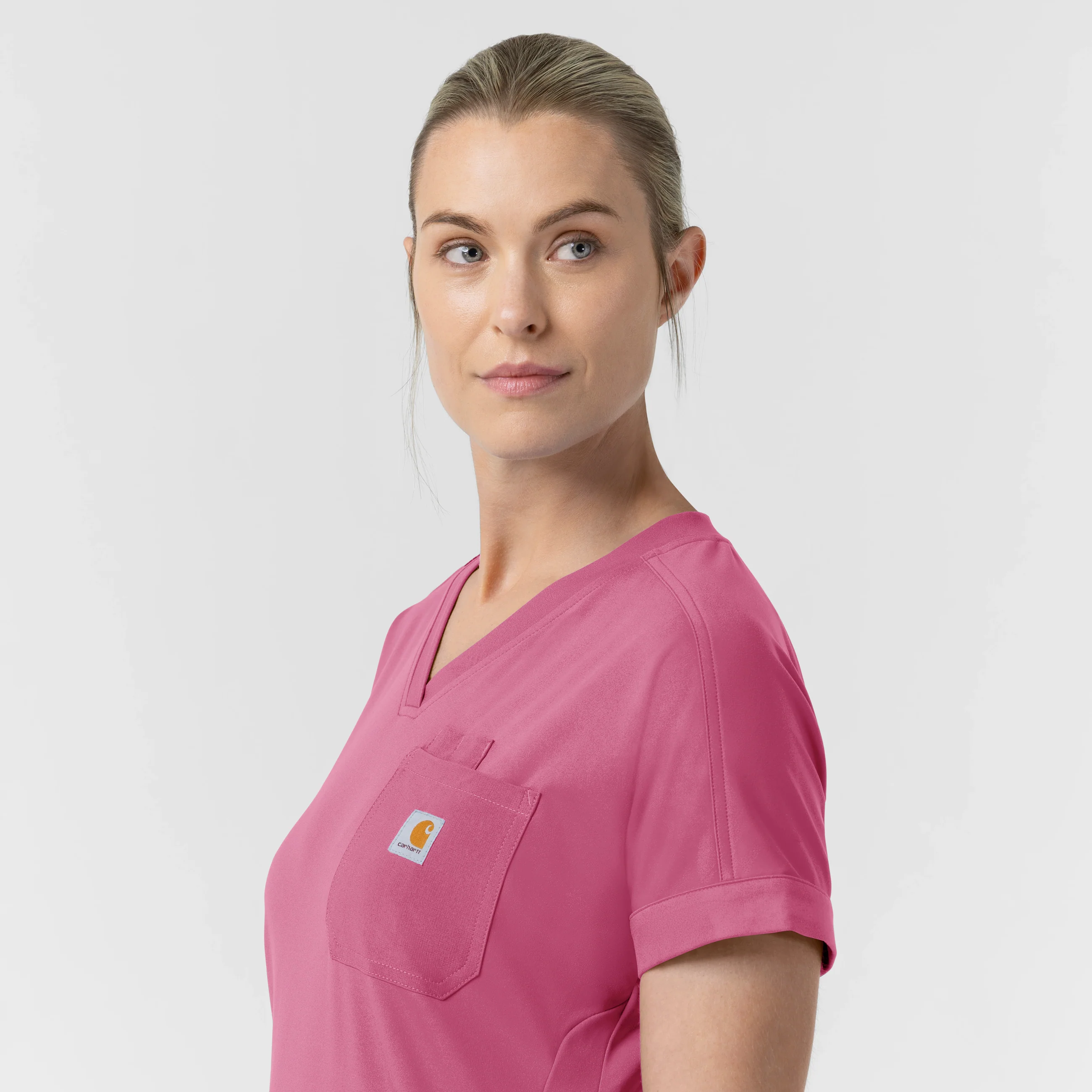 Carhartt Force Cross-Flex Knit Women's V-Neck Scrub Top - Electric Fuschia - Image 11