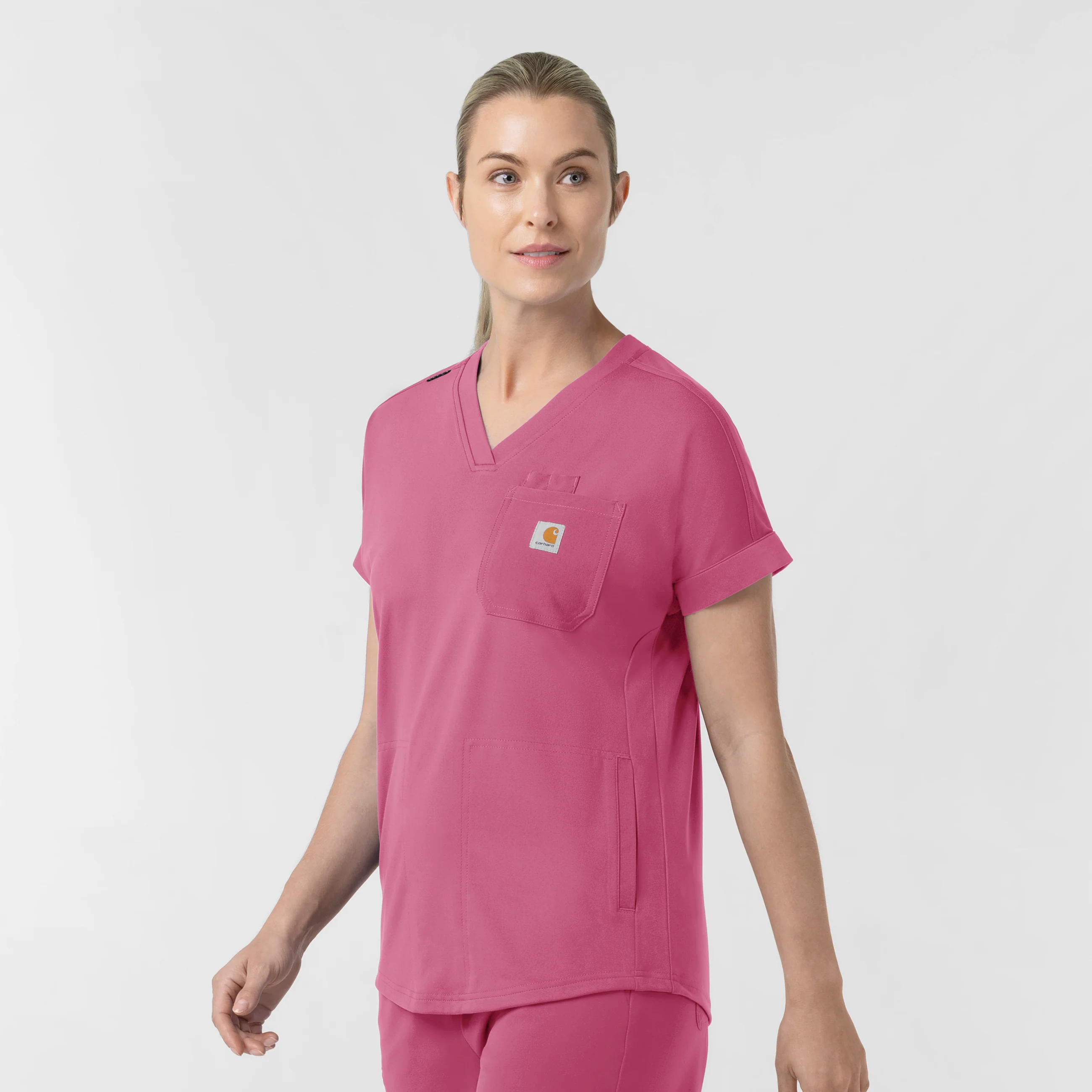 Carhartt Force Cross-Flex Knit Women's V-Neck Scrub Top - Electric Fuschia - Image 4