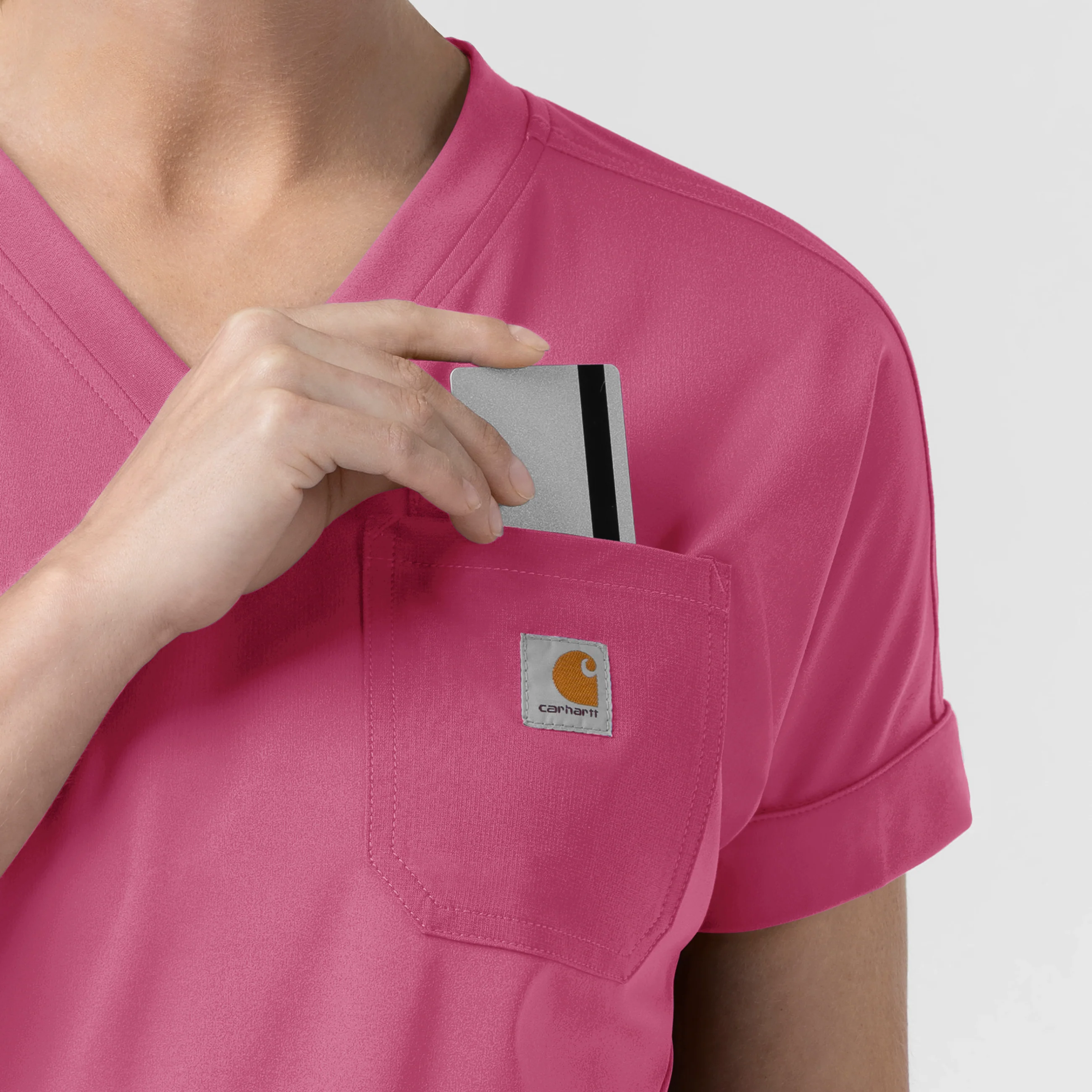 Carhartt Force Cross-Flex Knit Women's V-Neck Scrub Top - Electric Fuschia - Image 7