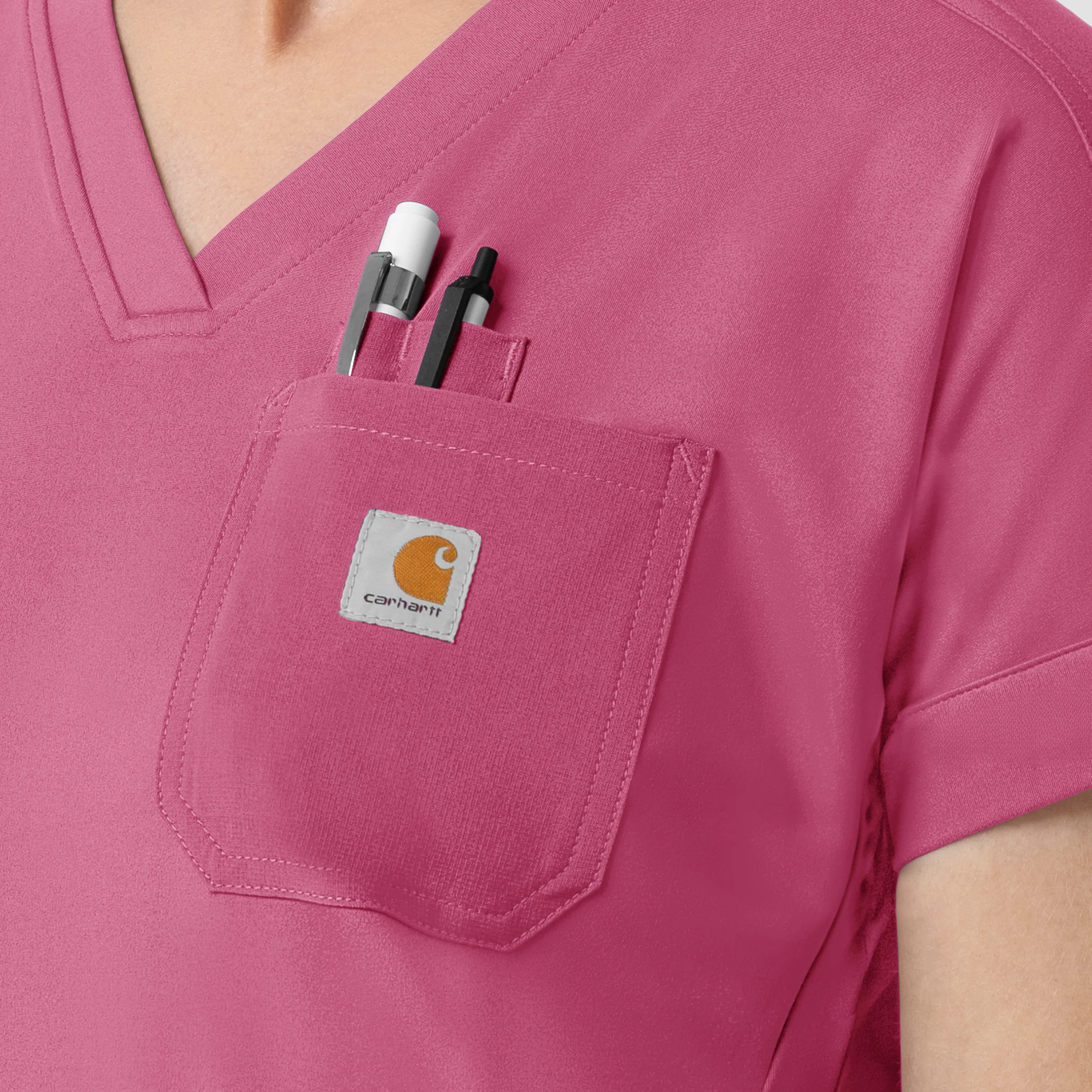 Carhartt Force Cross-Flex Knit Women's V-Neck Scrub Top - Electric Fuschia - Image 8