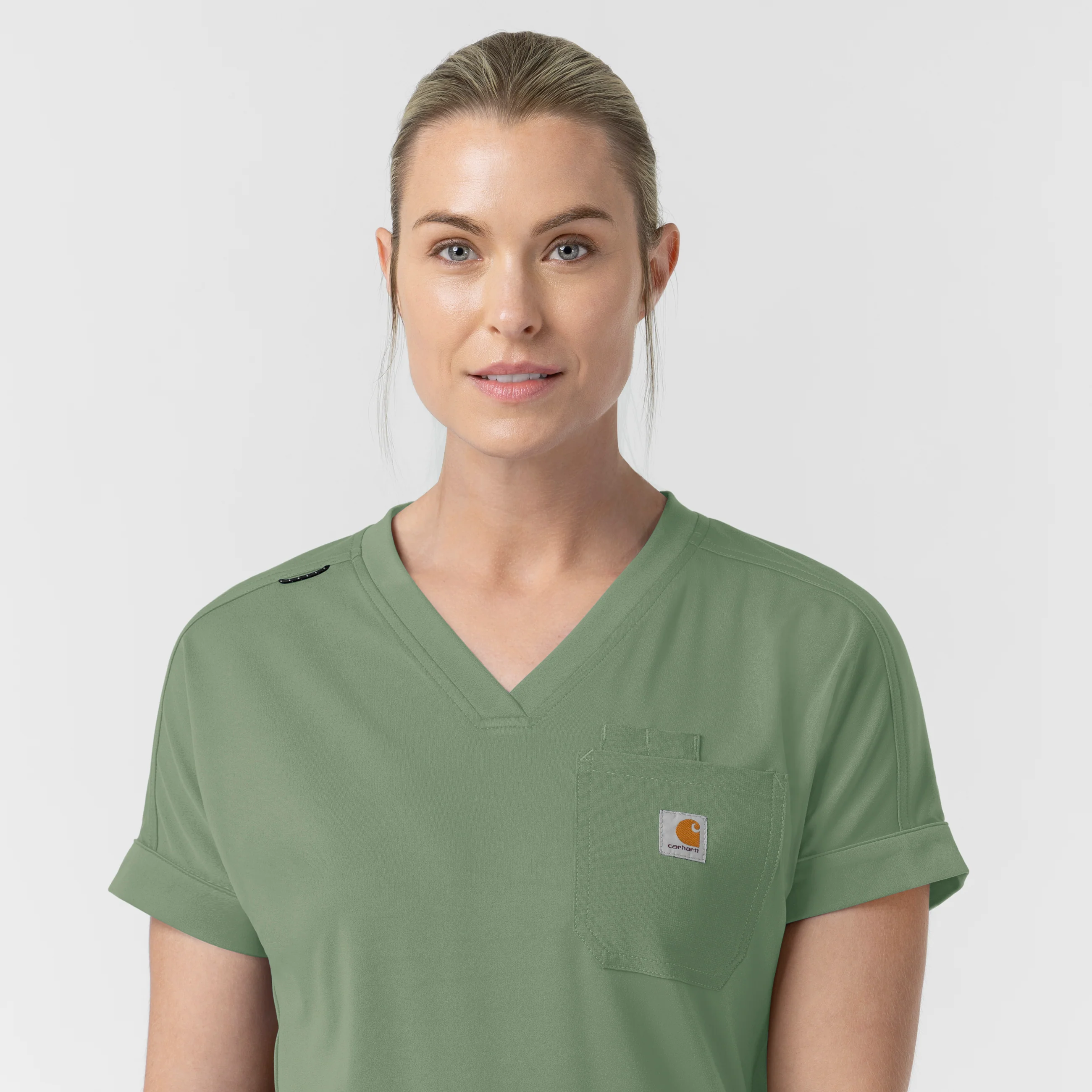 Carhartt Force Cross-Flex Knit Women's V-Neck Scrub Top - Green Slate - Image 10