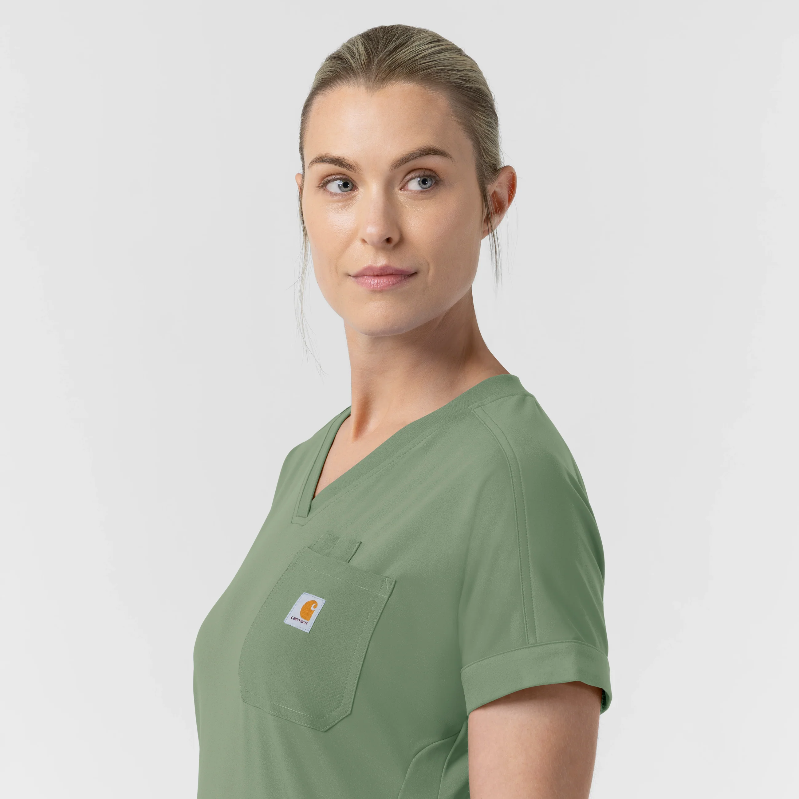 Carhartt Force Cross-Flex Knit Women's V-Neck Scrub Top - Green Slate - Image 11