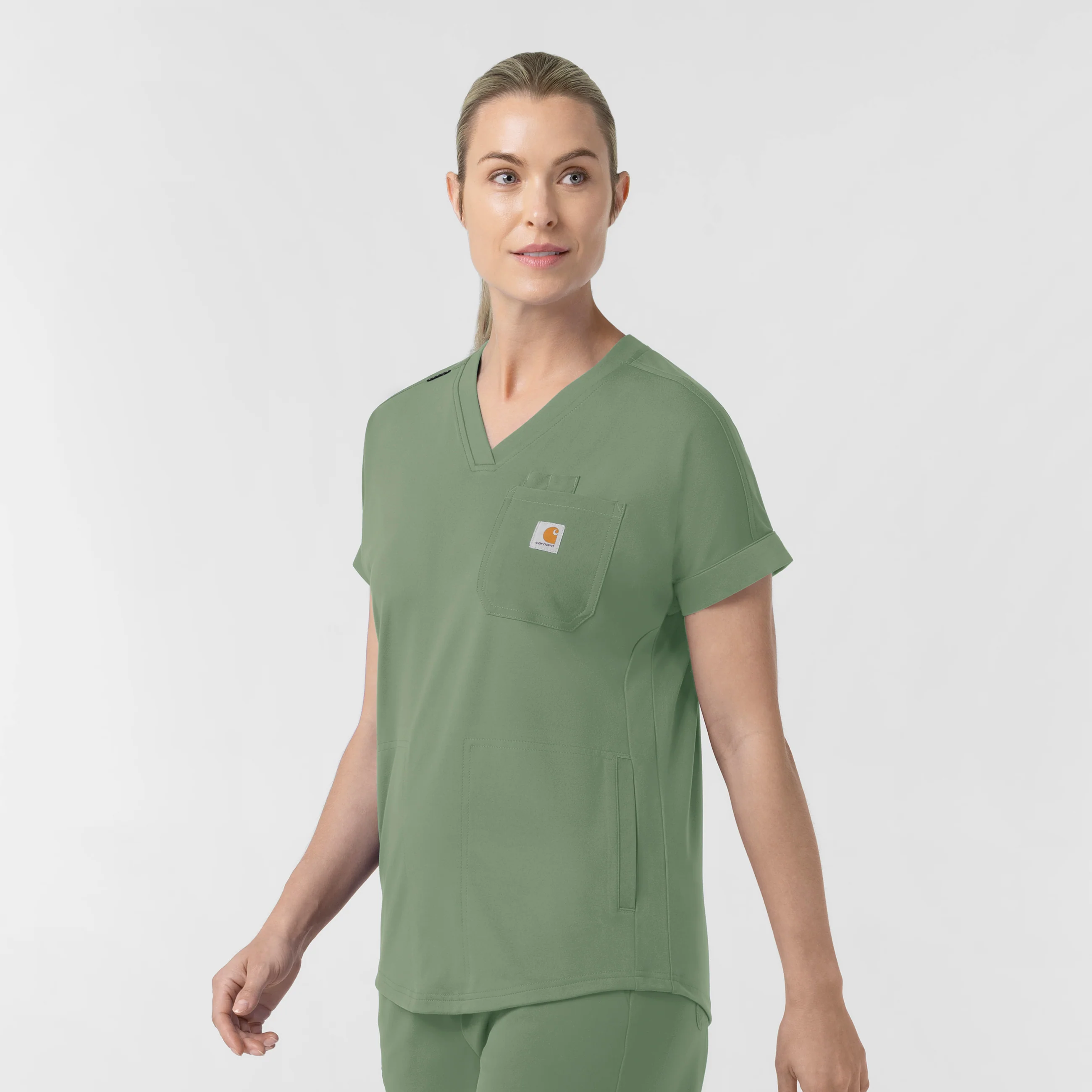 Carhartt Force Cross-Flex Knit Women's V-Neck Scrub Top - Green Slate - Image 4