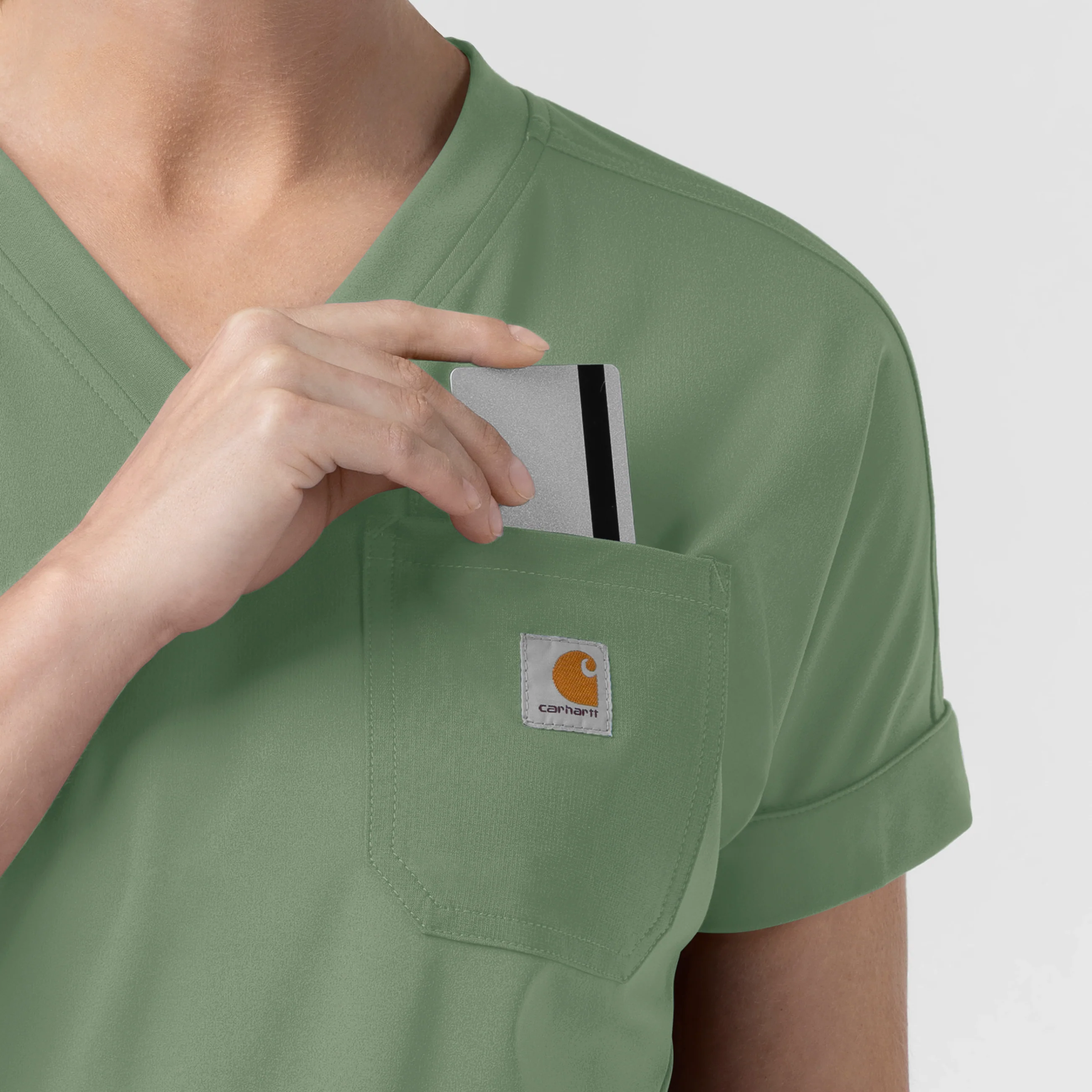 Carhartt Force Cross-Flex Knit Women's V-Neck Scrub Top - Green Slate - Image 7