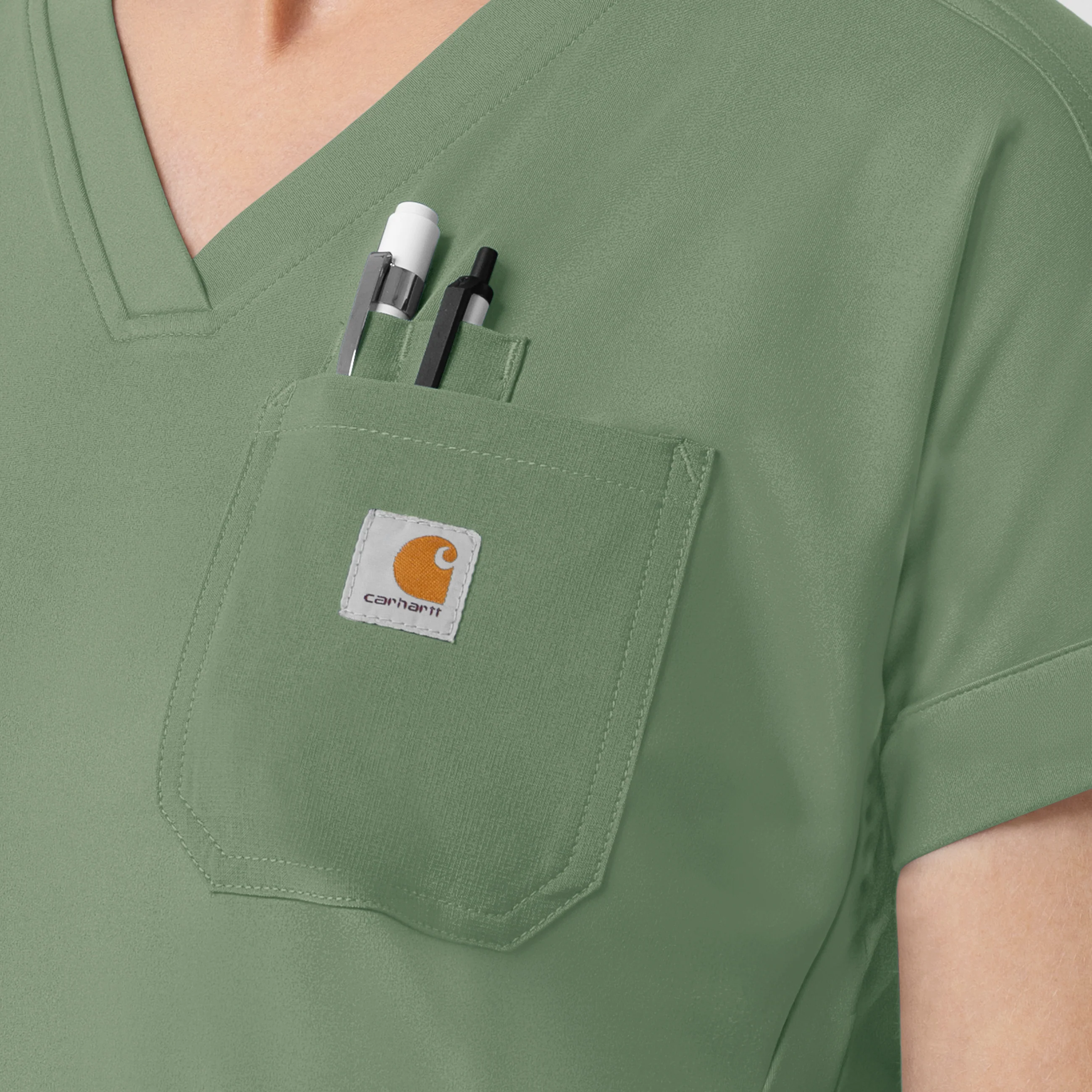 Carhartt Force Cross-Flex Knit Women's V-Neck Scrub Top - Green Slate - Image 8