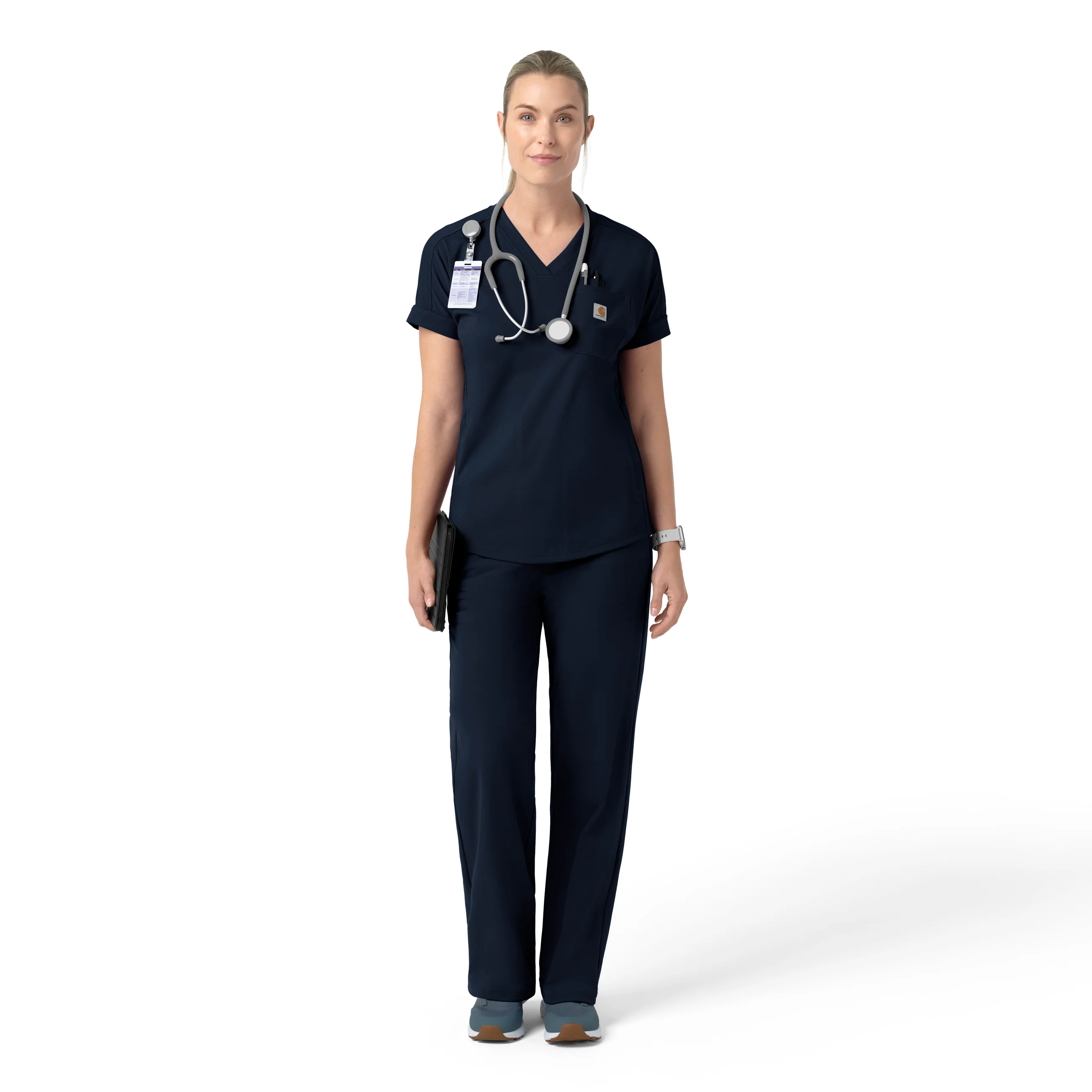 Carhartt Force Cross-Flex Knit Women's V-Neck Scrub Top - Navy - Image 3