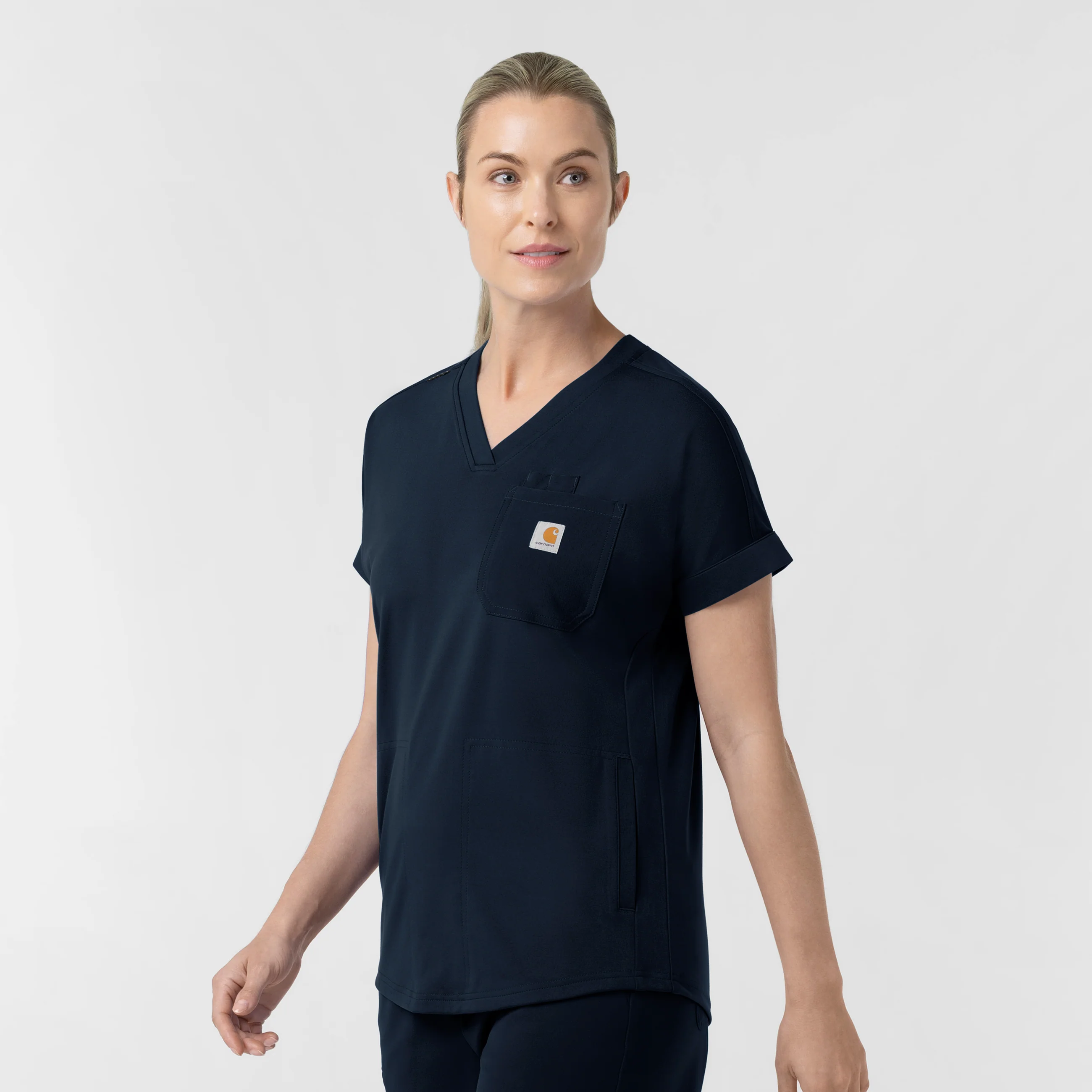 Carhartt Force Cross-Flex Knit Women's V-Neck Scrub Top - Navy - Image 4