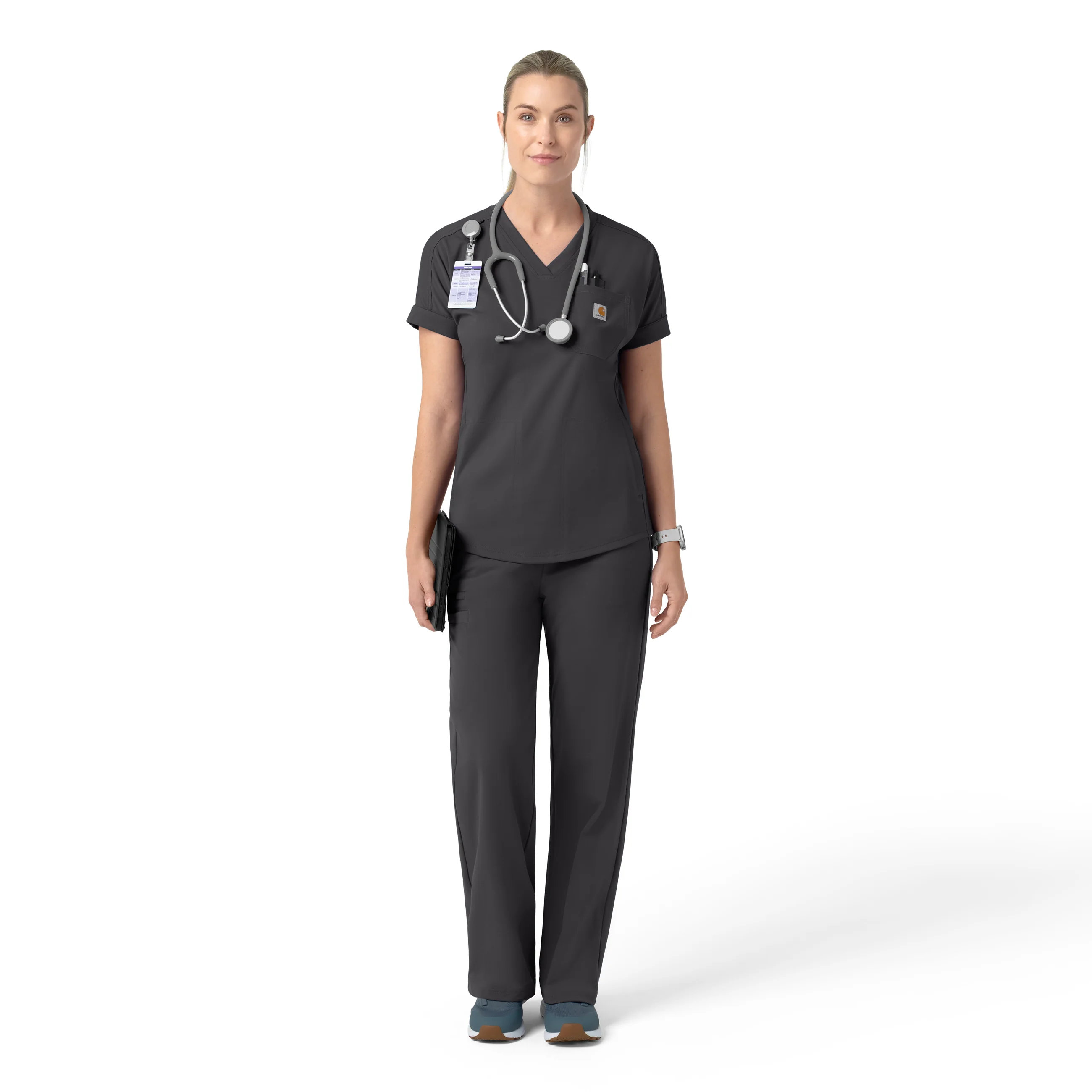 Carhartt Force Cross-Flex Knit Women's V-Neck Scrub Top - Pewter - Image 3