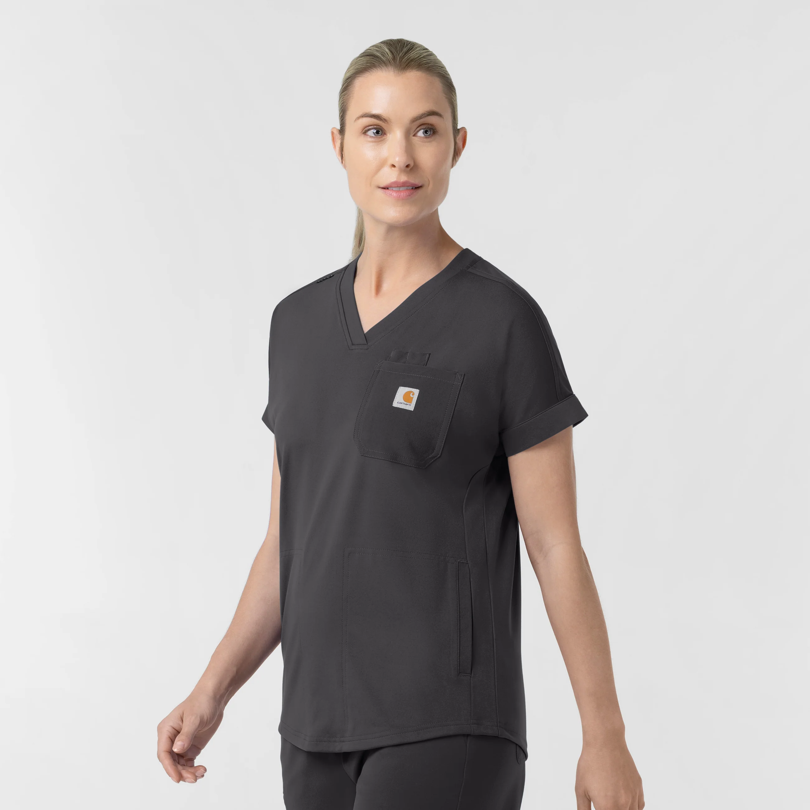 Carhartt Force Cross-Flex Knit Women's V-Neck Scrub Top - Pewter - Image 4