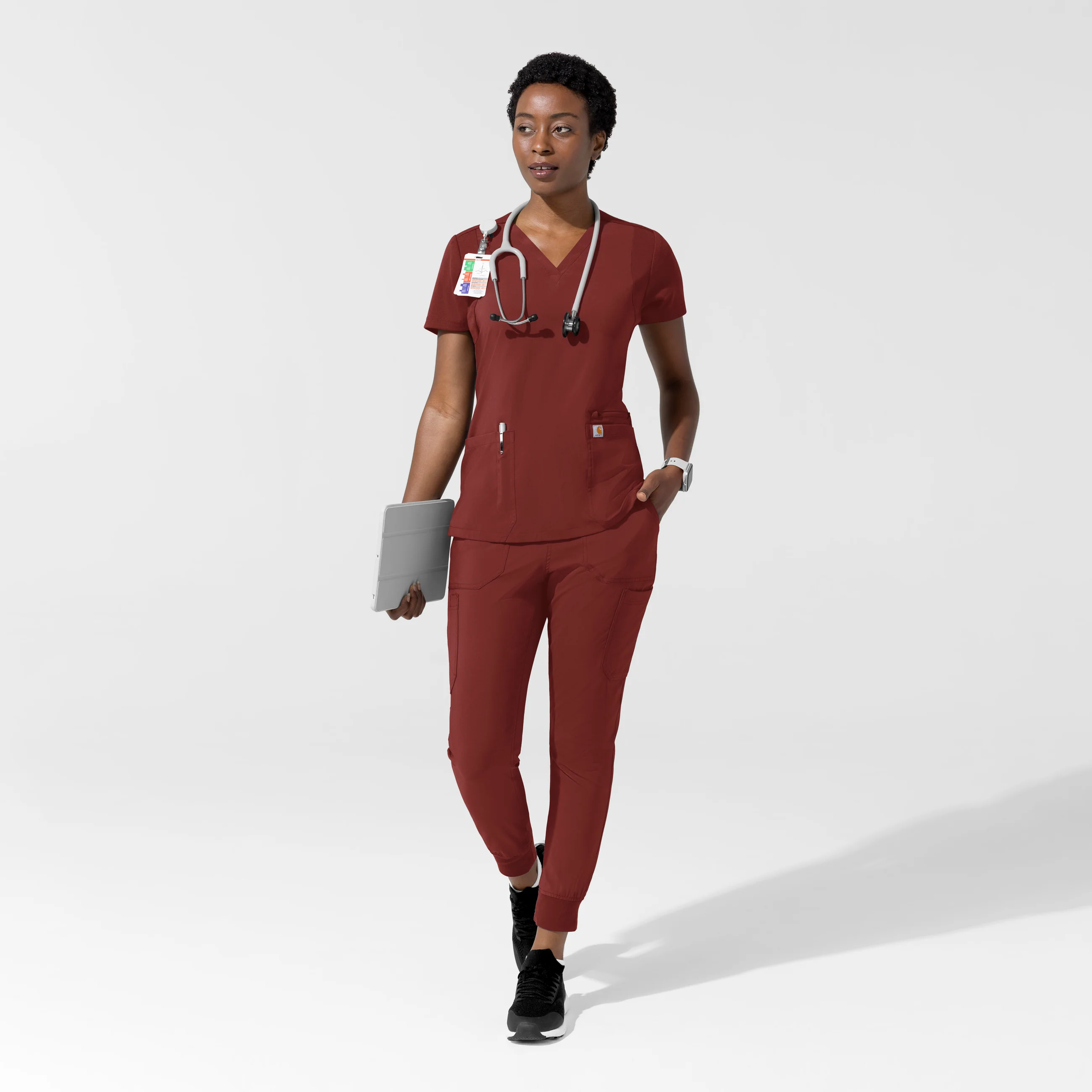 Carhartt Force Cross-Flex Women's Flex Panel V-Neck Scrub Top - Amber Terrain - Image 3