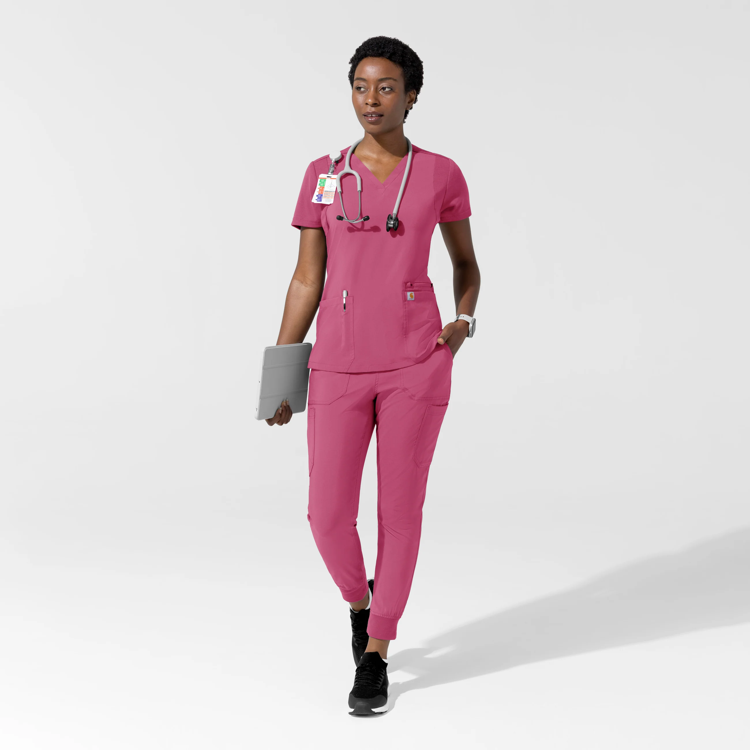Carhartt Force Cross-Flex Women's Flex Panel V-Neck Scrub Top - Electric Fuschia - Image 3