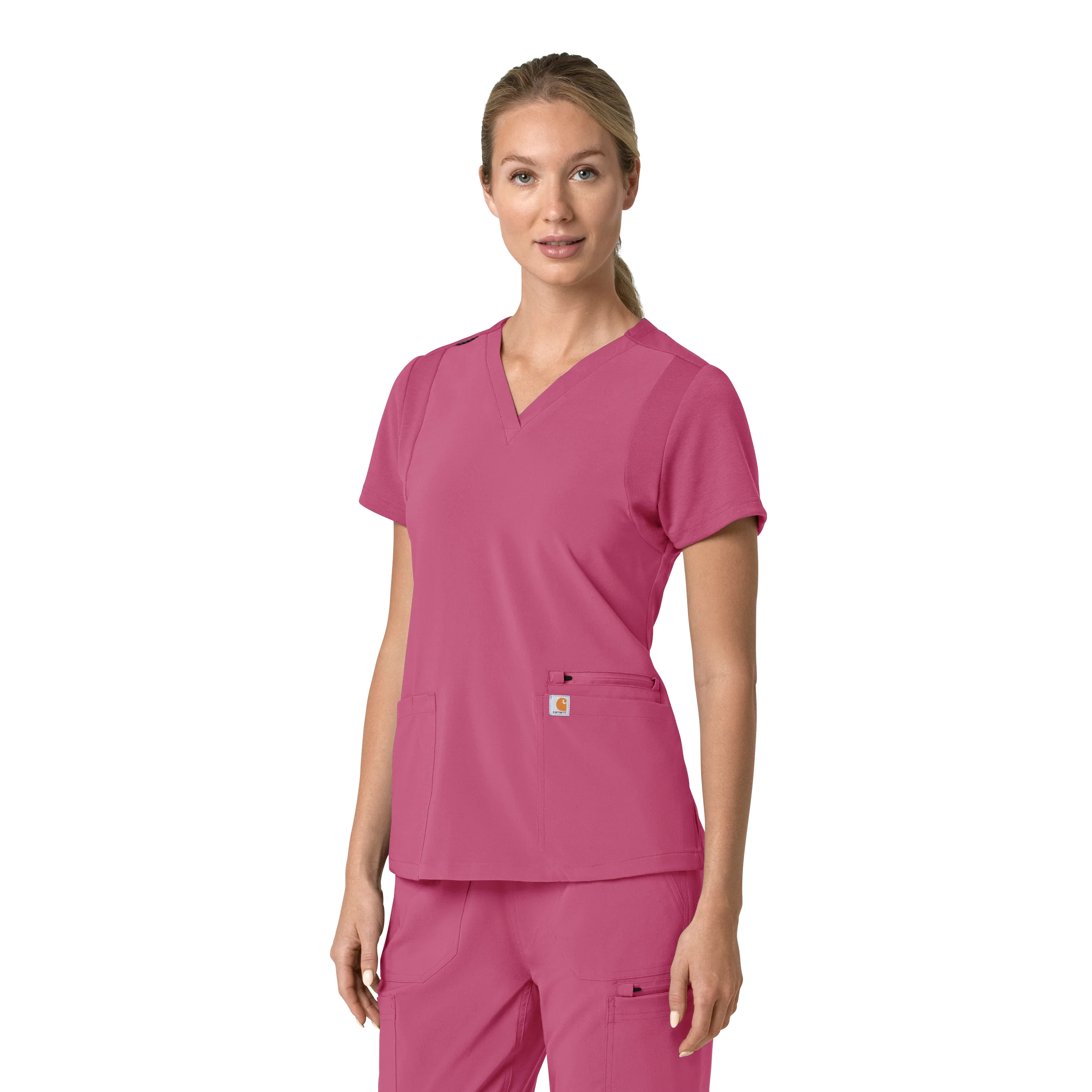 Carhartt Force Cross-Flex Women's Flex Panel V-Neck Scrub Top - Electric Fuschia - Image 4