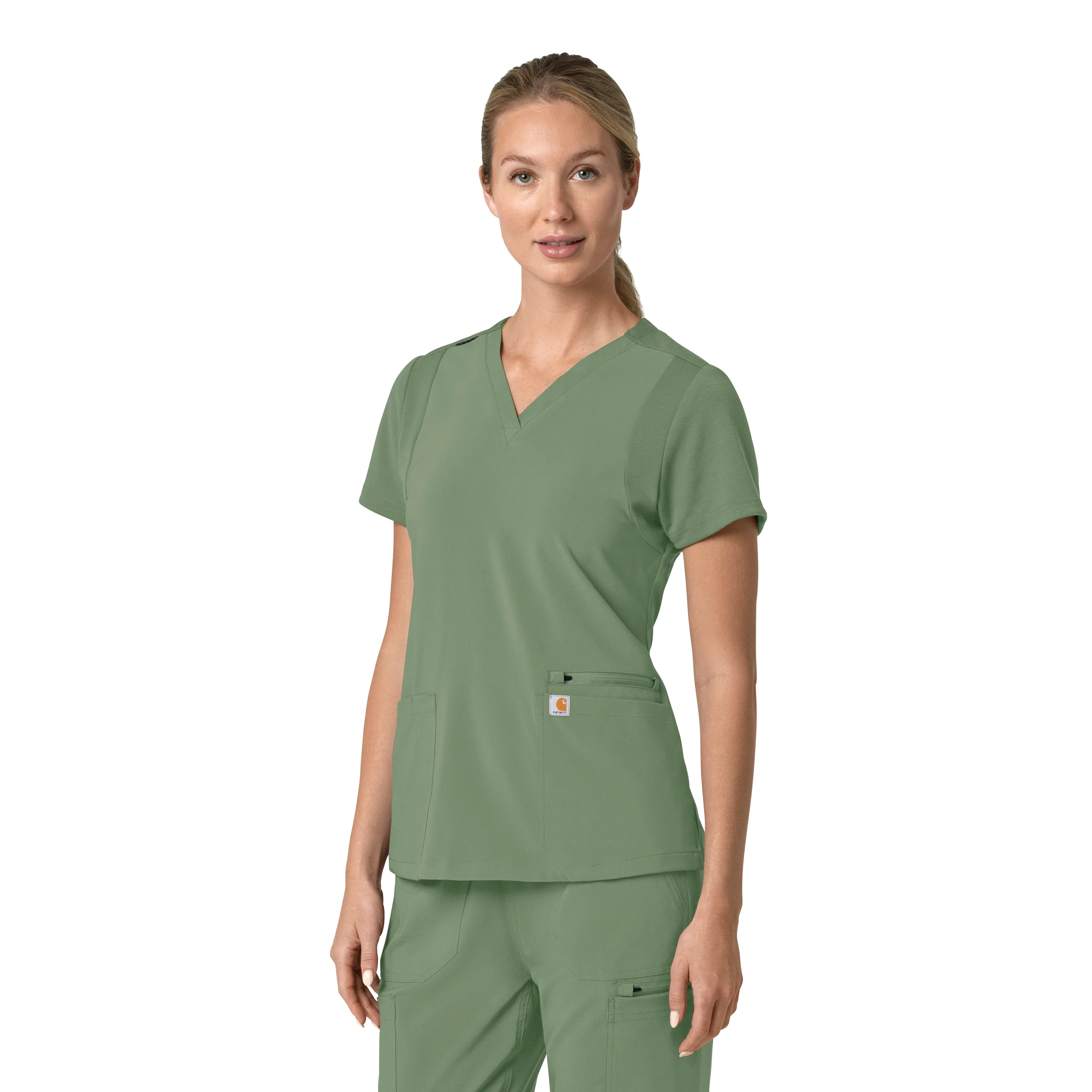 Carhartt Force Cross-Flex Women's Flex Panel V-Neck Scrub Top - Green Slate - Image 4