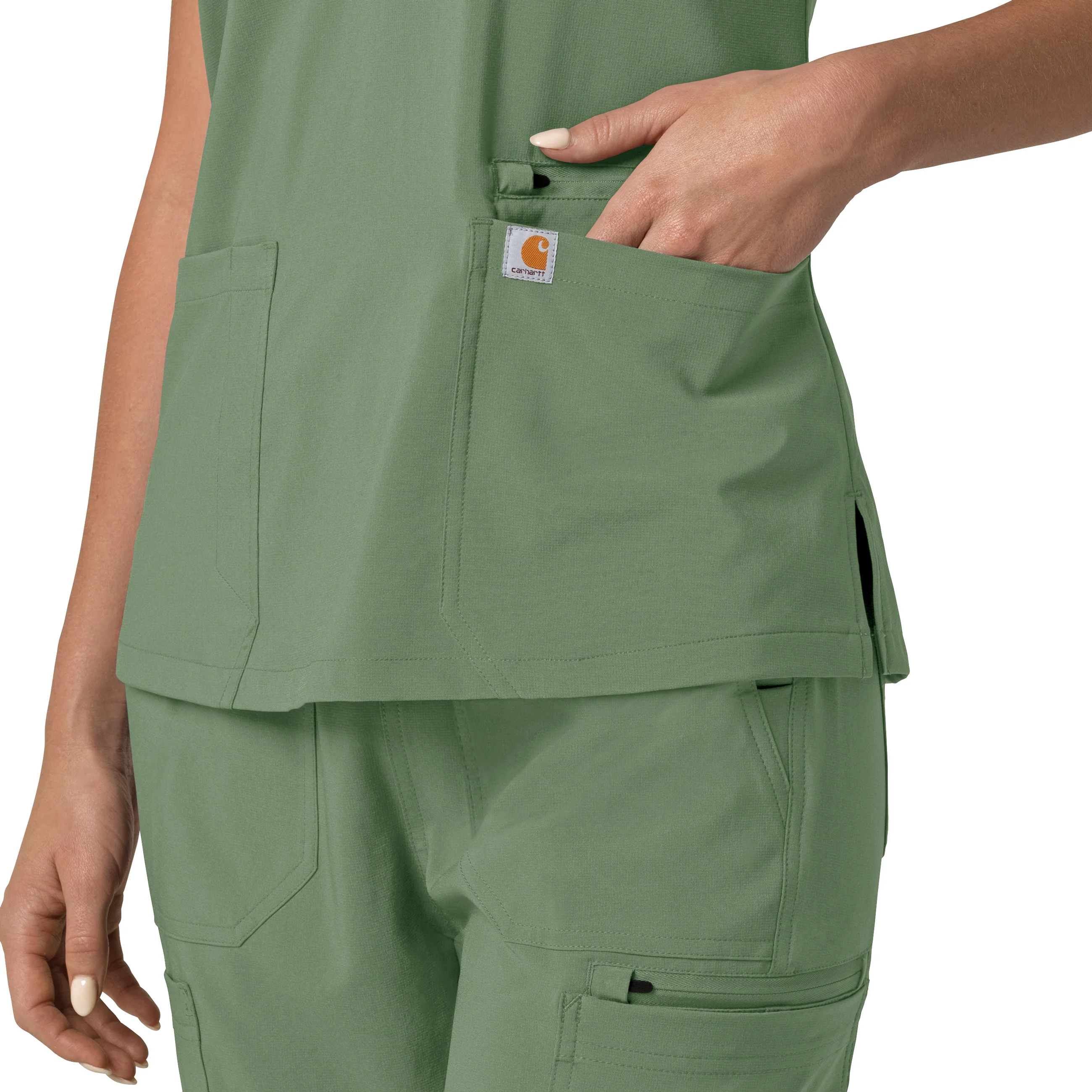 Carhartt Force Cross-Flex Women's Flex Panel V-Neck Scrub Top - Green Slate - Image 9