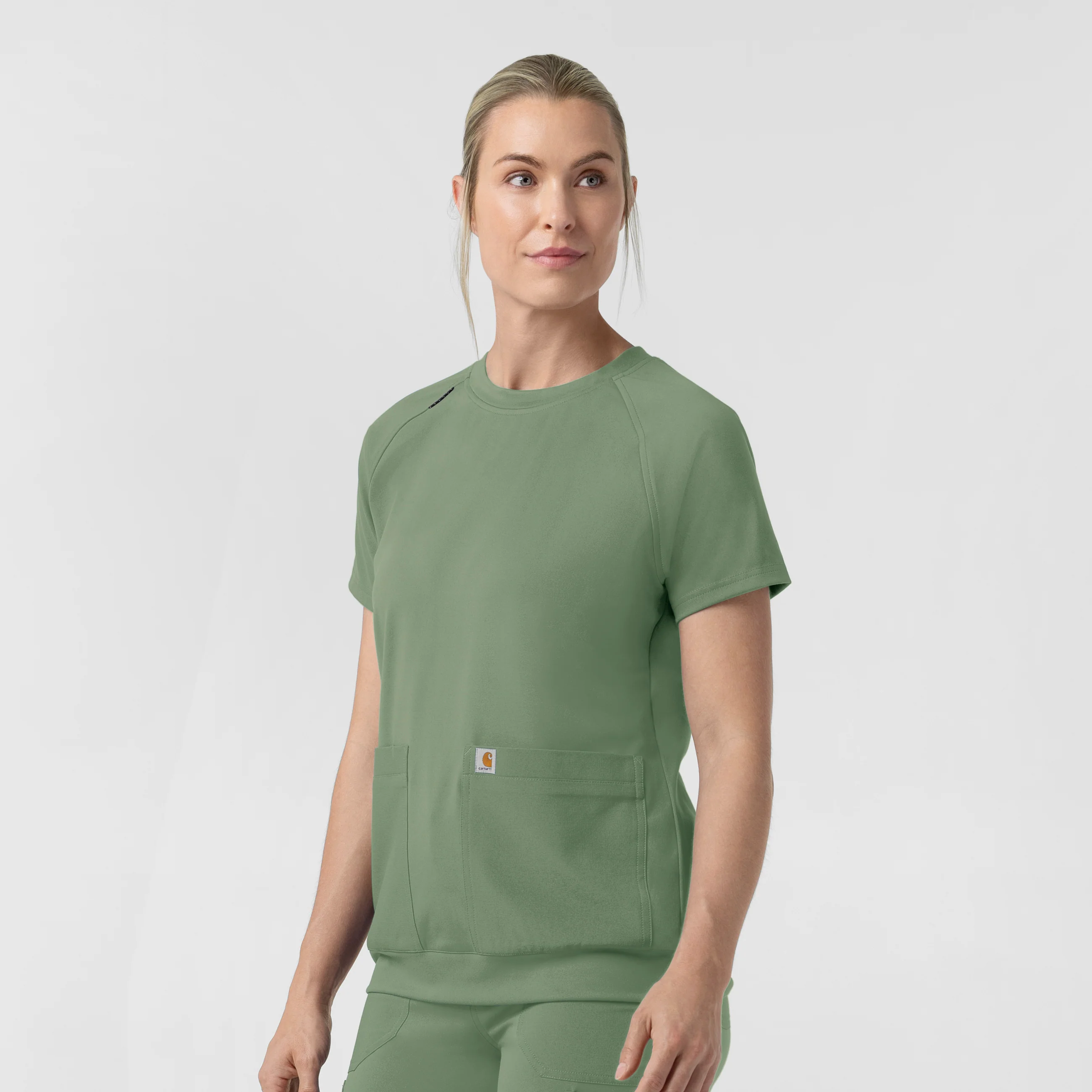 Carhartt Force Cross-Flex Knit Women's Crew Neck Scrub Top - Green Slate - Image 4