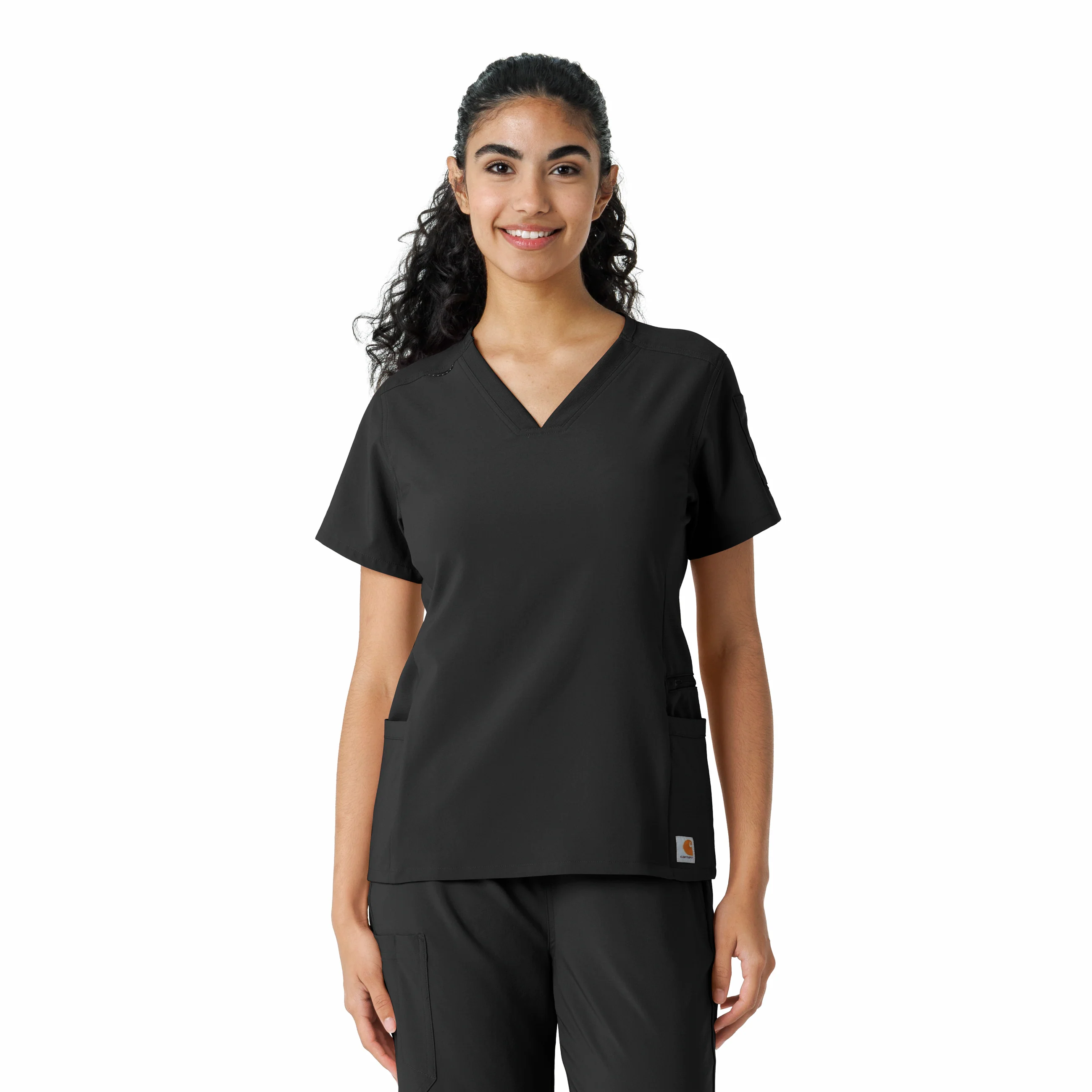 Carhartt Force Cross-Flex Women's Knit Panel Scrub Top - Black