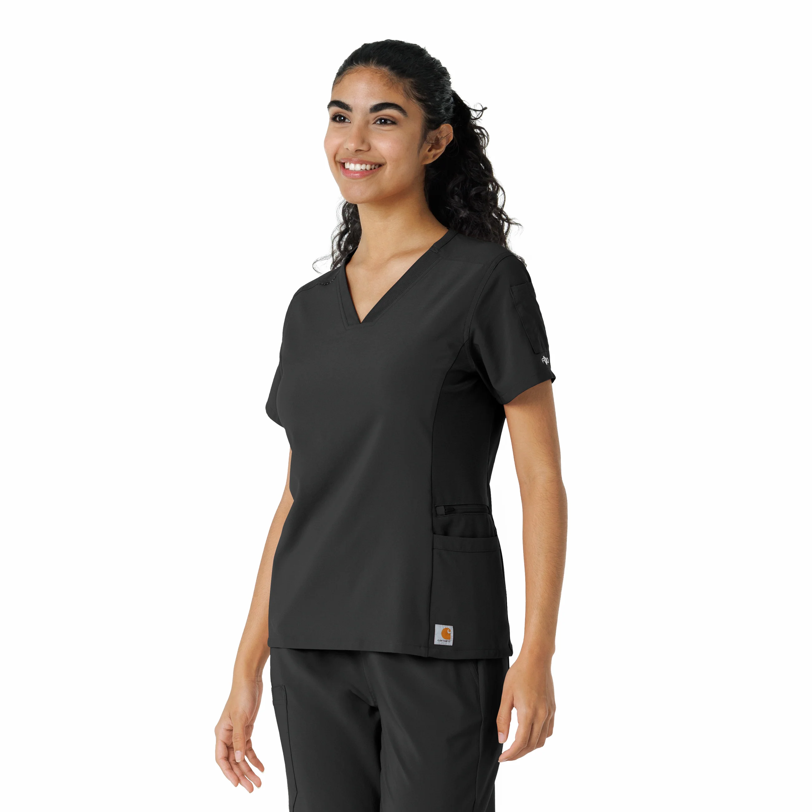 Carhartt Force Cross-Flex Women's Knit Panel Scrub Top - Black - Image 4