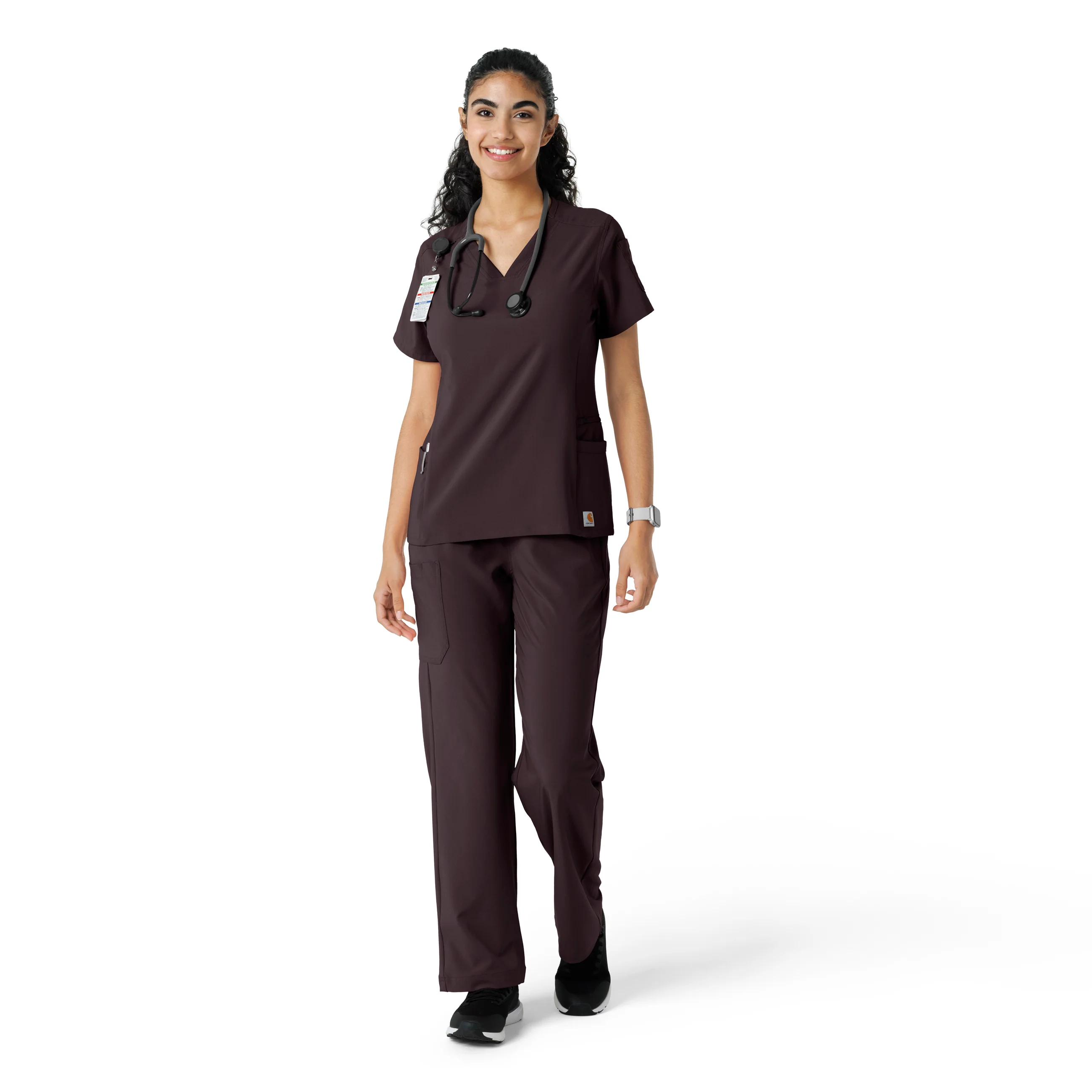 Carhartt Force Cross-Flex Women's Knit Panel Scrub Top - Dark Sepia - Image 3