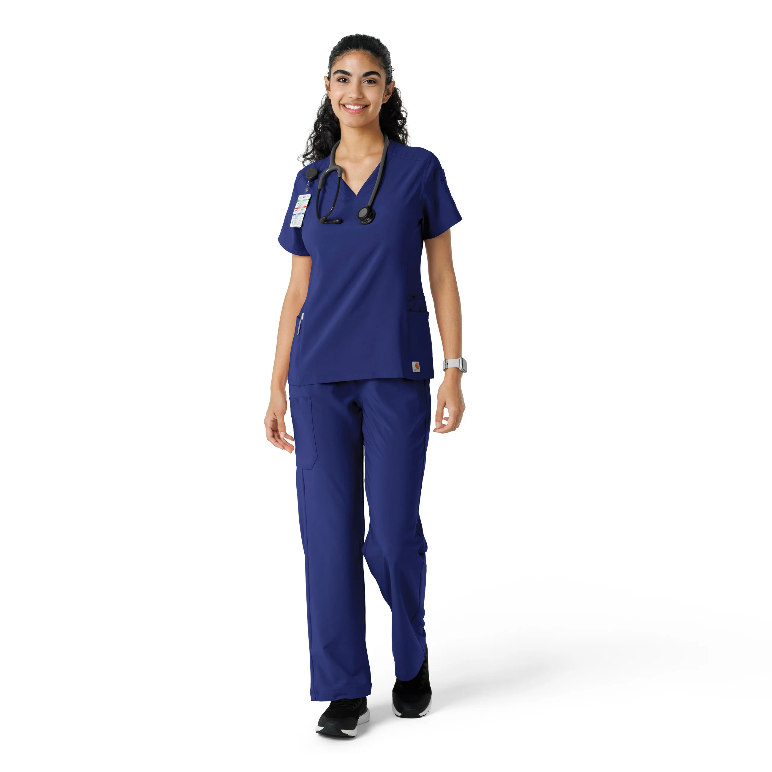 Carhartt Force Cross-Flex Women's Knit Panel Scrub Top - Galaxy Blue - Image 3