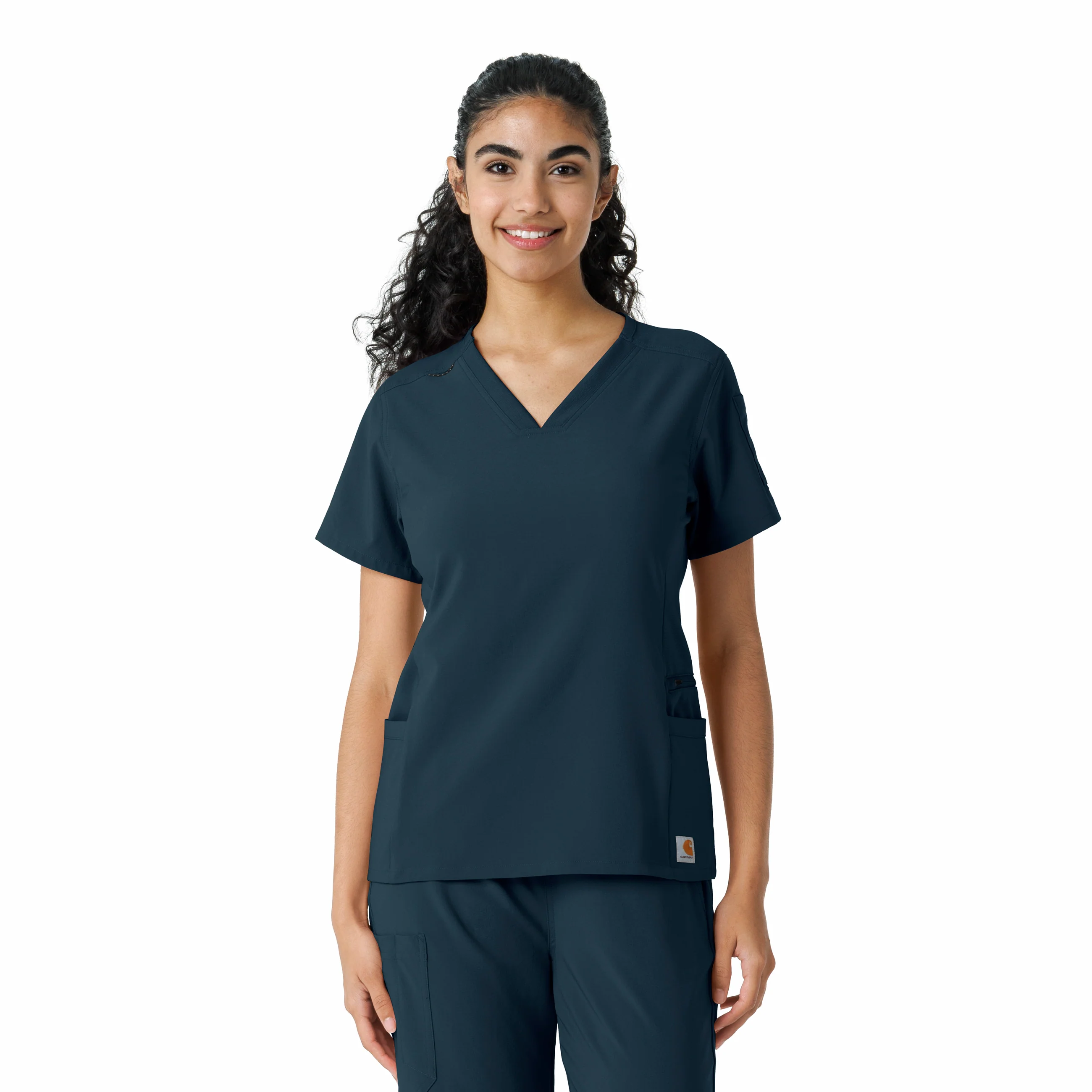 Carhartt Force Cross-Flex Women's Knit Panel Scrub Top - Deep Navy