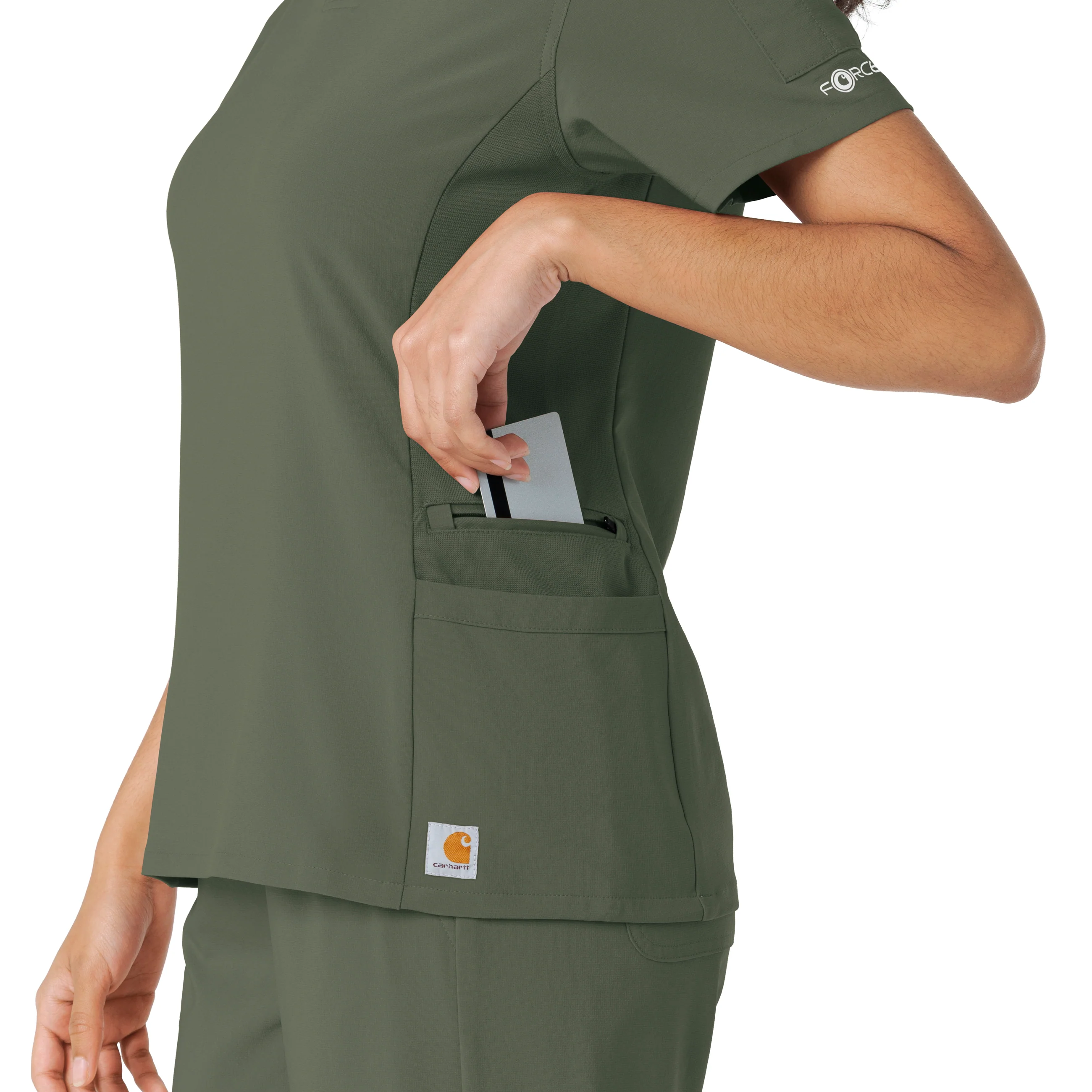 Carhartt Force Cross-Flex Women's Knit Panel Scrub Top - Olive - Image 8