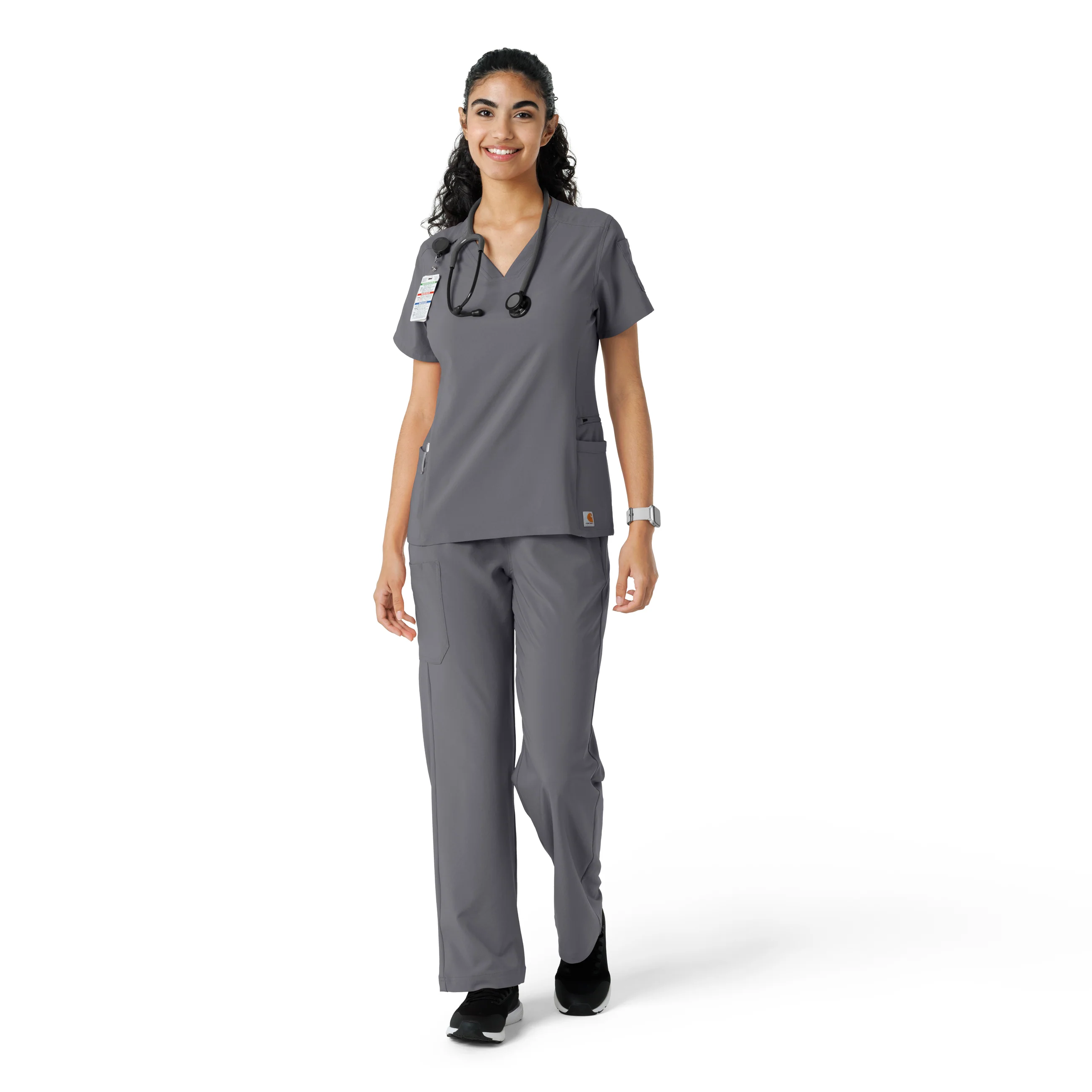 Carhartt Force Cross-Flex Women's Knit Panel Scrub Top - Pewter - Image 3
