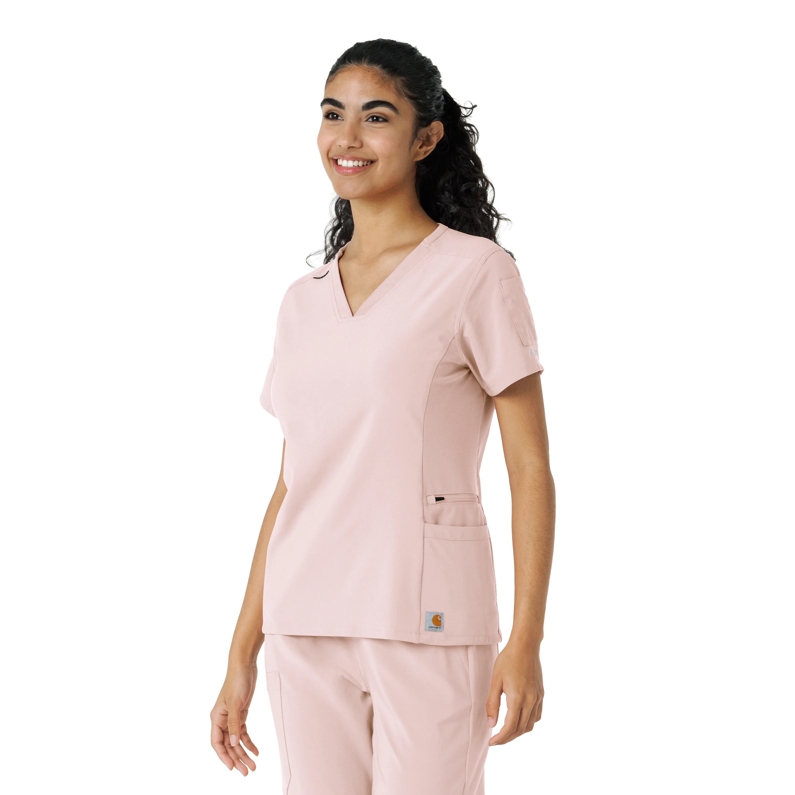Carhartt Force Cross-Flex Women's Knit Panel Scrub Top - Soft Rose - Image 4