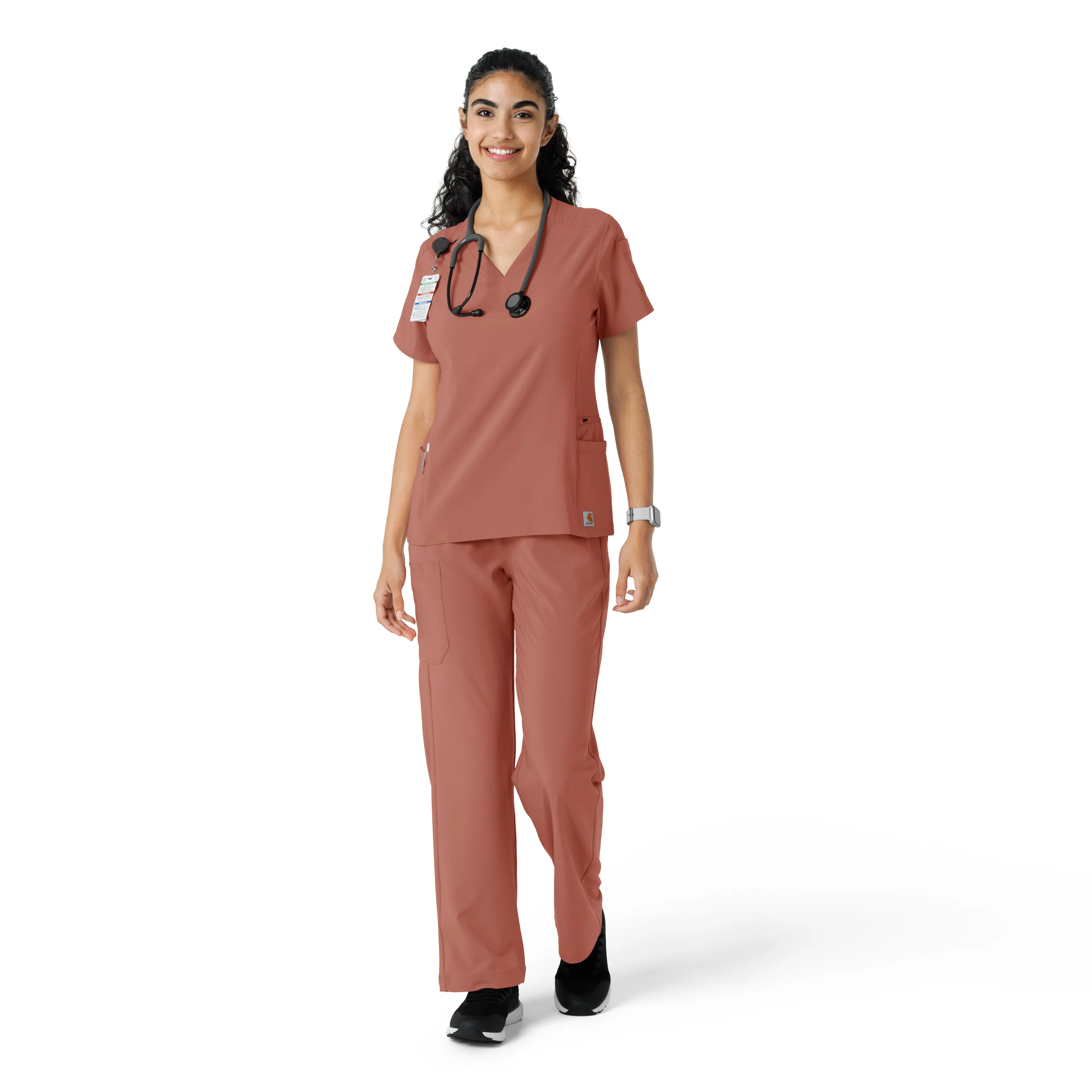 Carhartt Force Cross-Flex Women's Knit Panel Scrub Top - Wildrose - Image 3