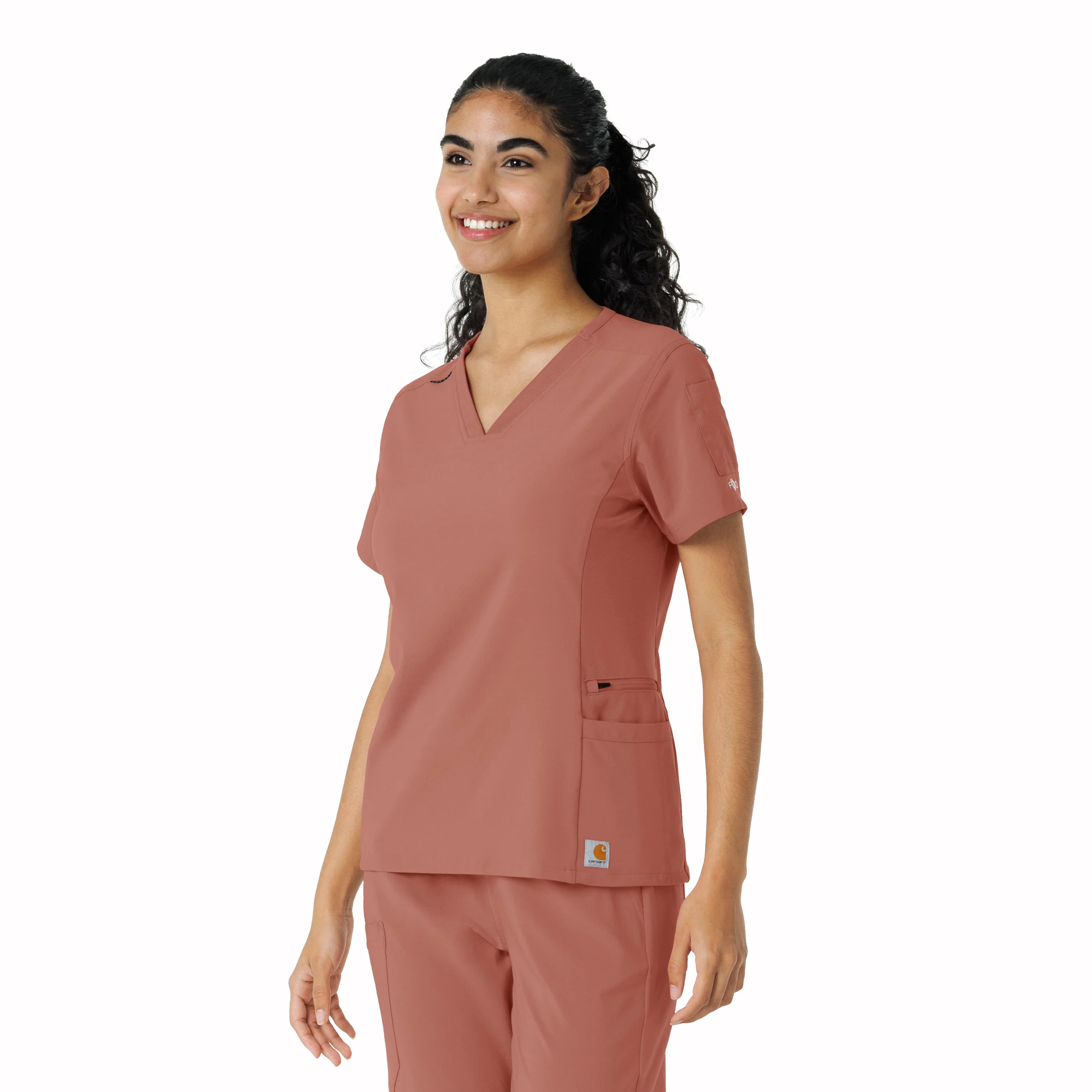 Carhartt Force Cross-Flex Women's Knit Panel Scrub Top - Wildrose - Image 4