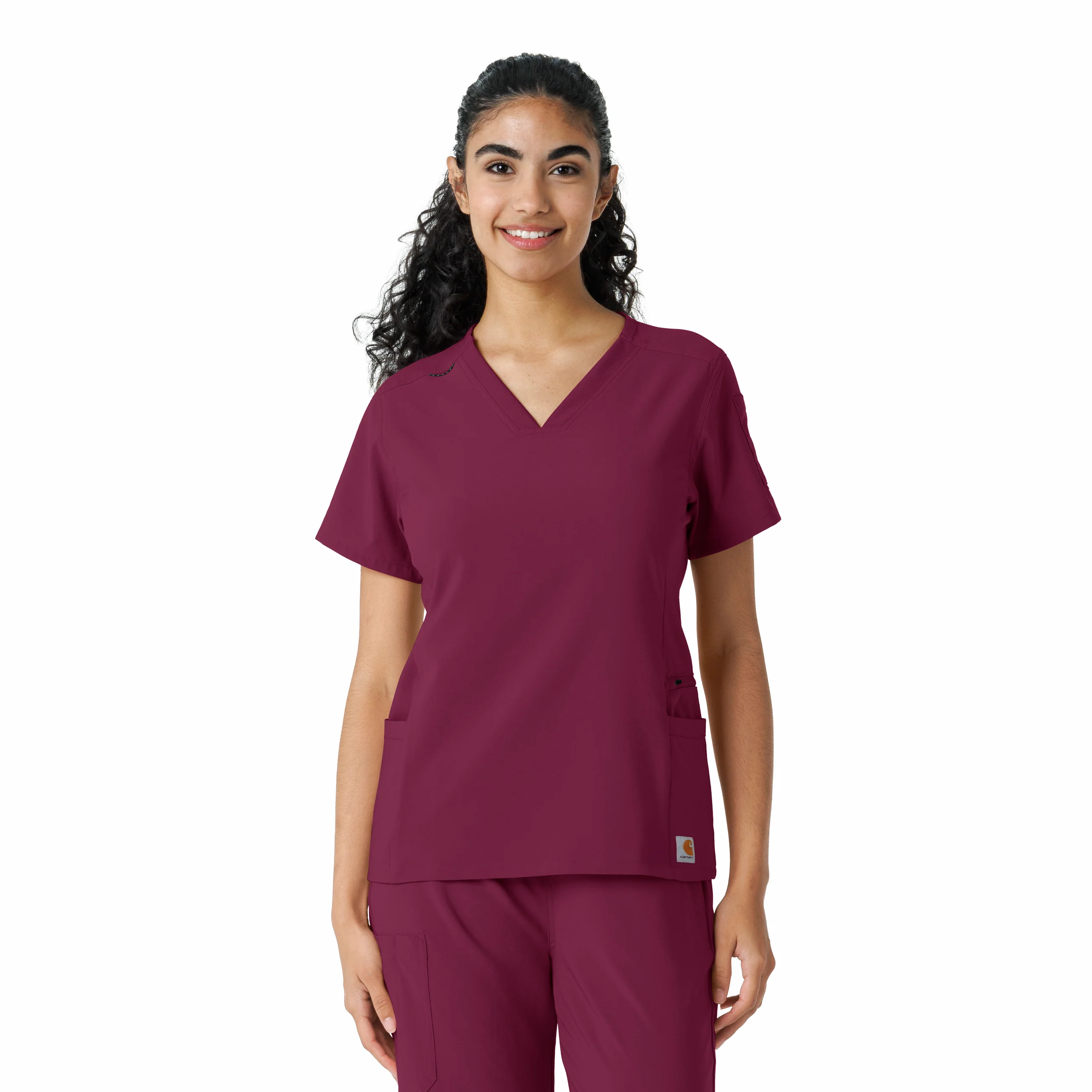 Carhartt Force Cross-Flex Women's Knit Panel Scrub Top - Wine