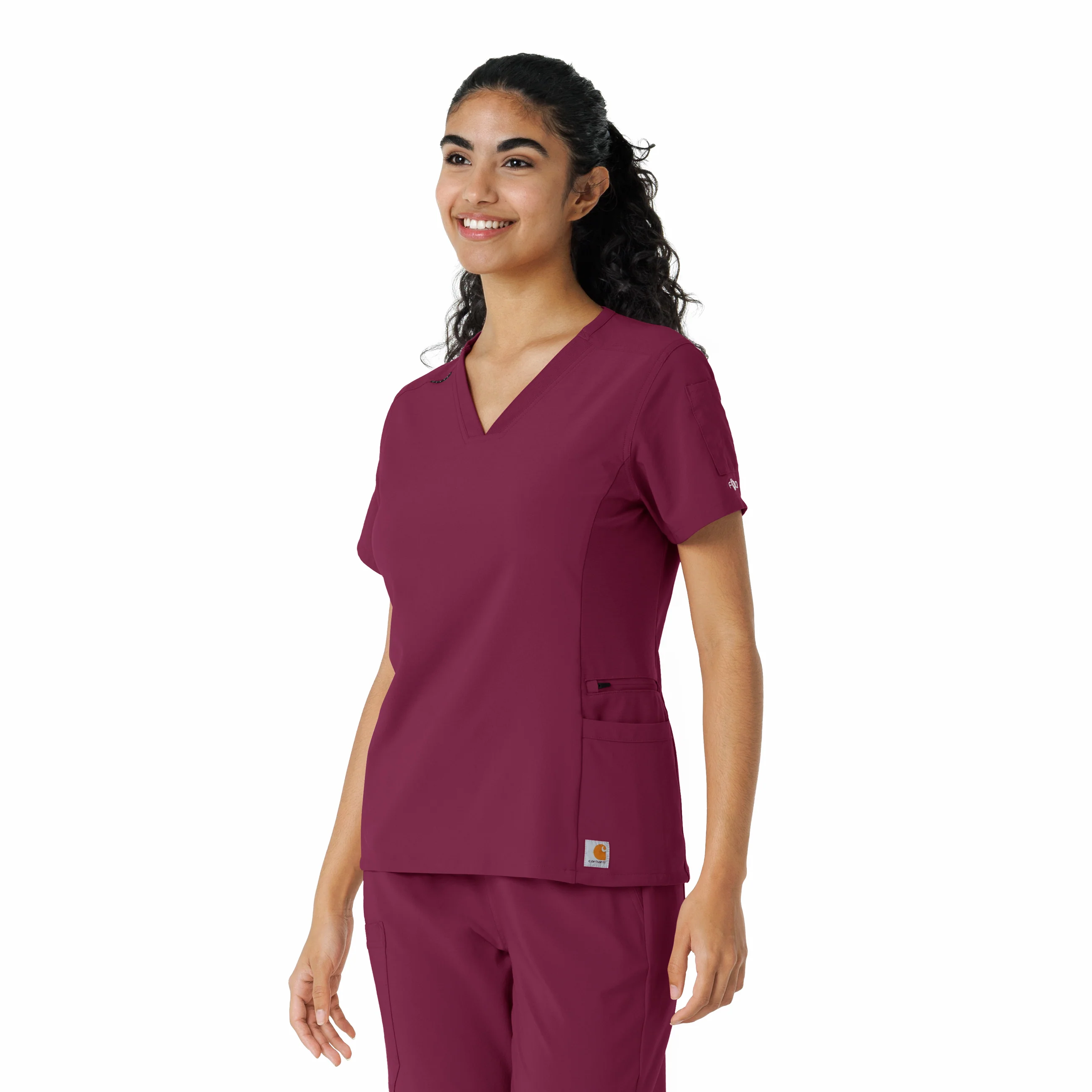 Carhartt Force Cross-Flex Women's Knit Panel Scrub Top - Wine - Image 4