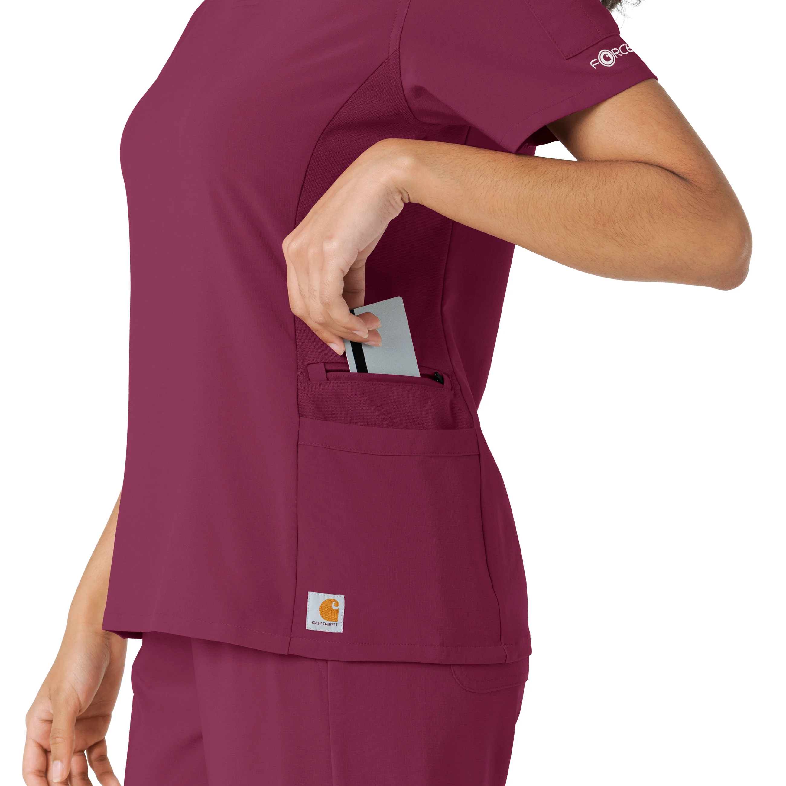 Carhartt Force Cross-Flex Women's Knit Panel Scrub Top - Wine - Image 8