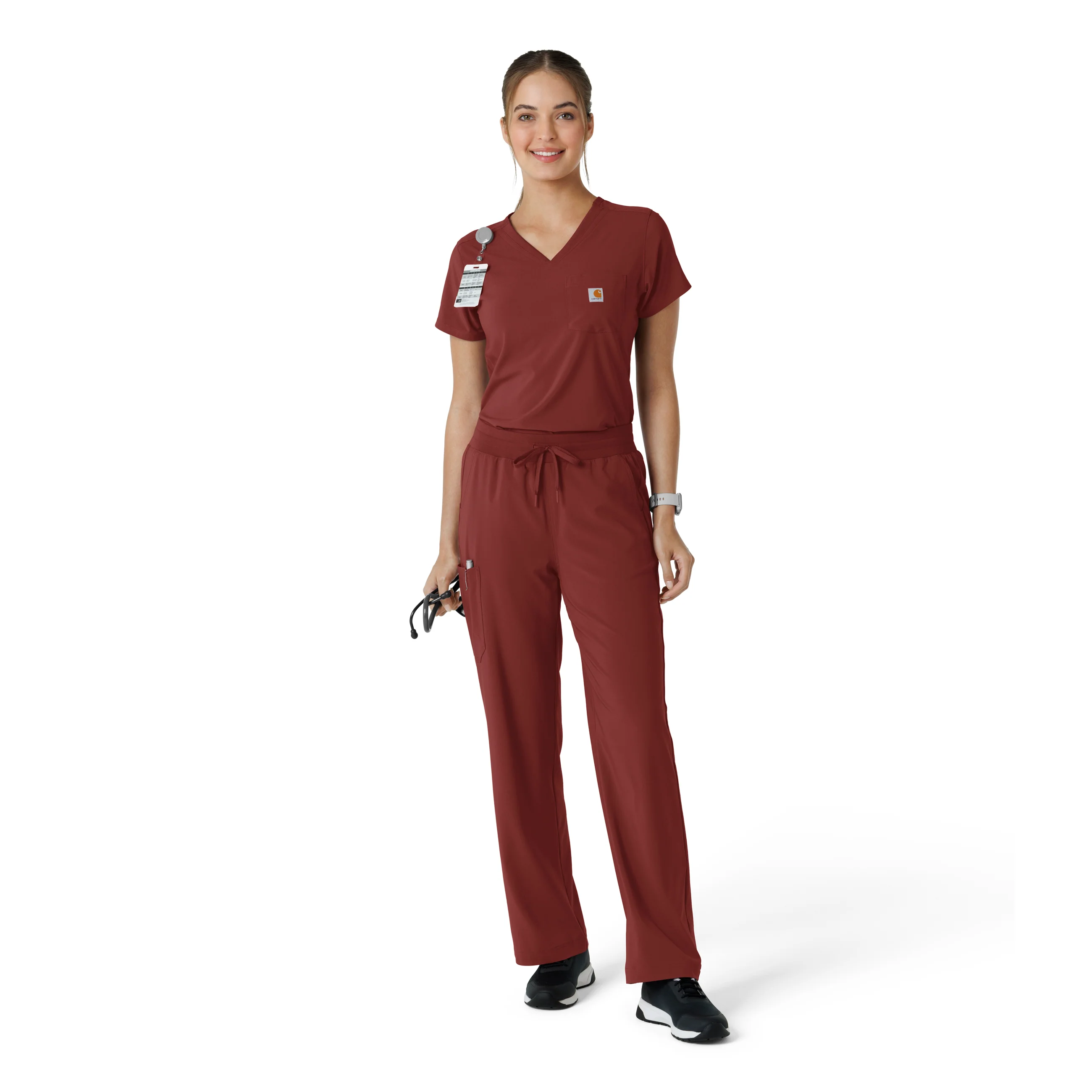 Carhartt Force Cross-Flex Women's Tuck-In Scrub Top - Amber Terrain - Image 3