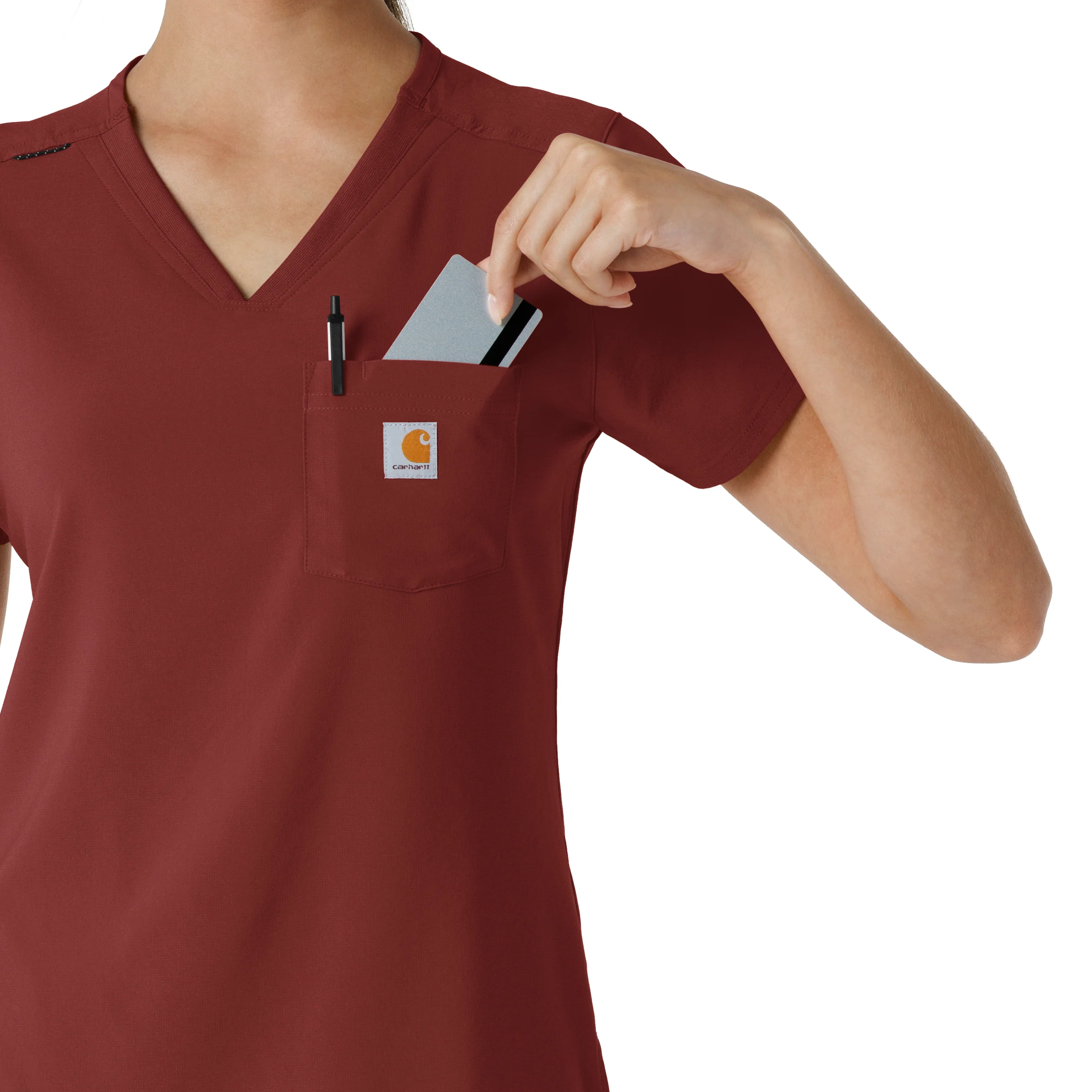 Carhartt Force Cross-Flex Women's Tuck-In Scrub Top - Amber Terrain - Image 8