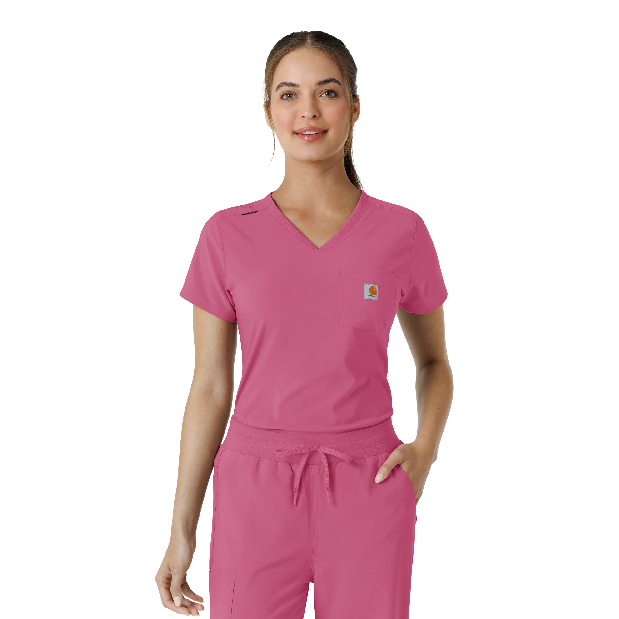 Carhartt Force Cross-Flex Women's Tuck-In Scrub Top - Electric Fuschia - Image 10