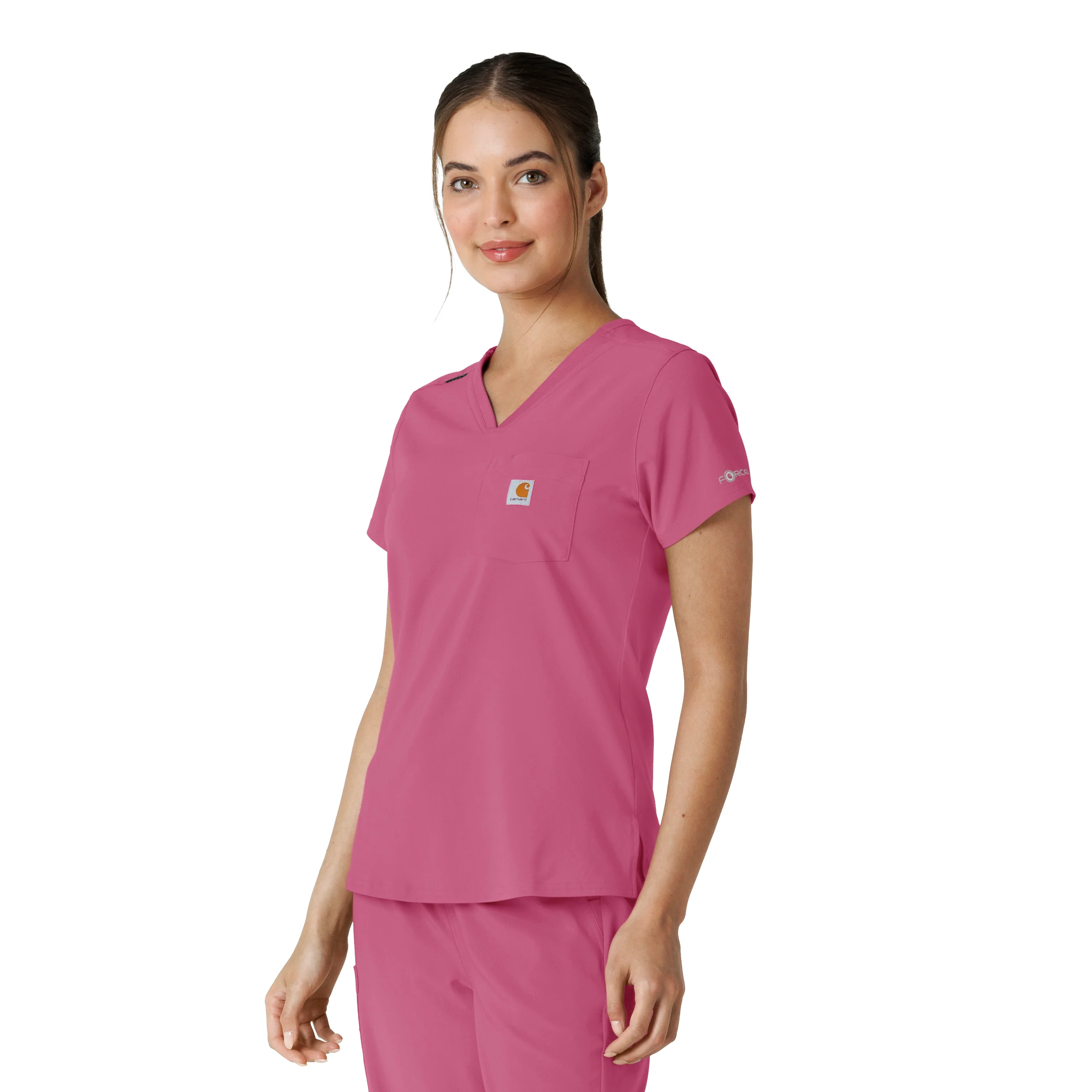 Carhartt Force Cross-Flex Women's Tuck-In Scrub Top - Electric Fuschia - Image 4