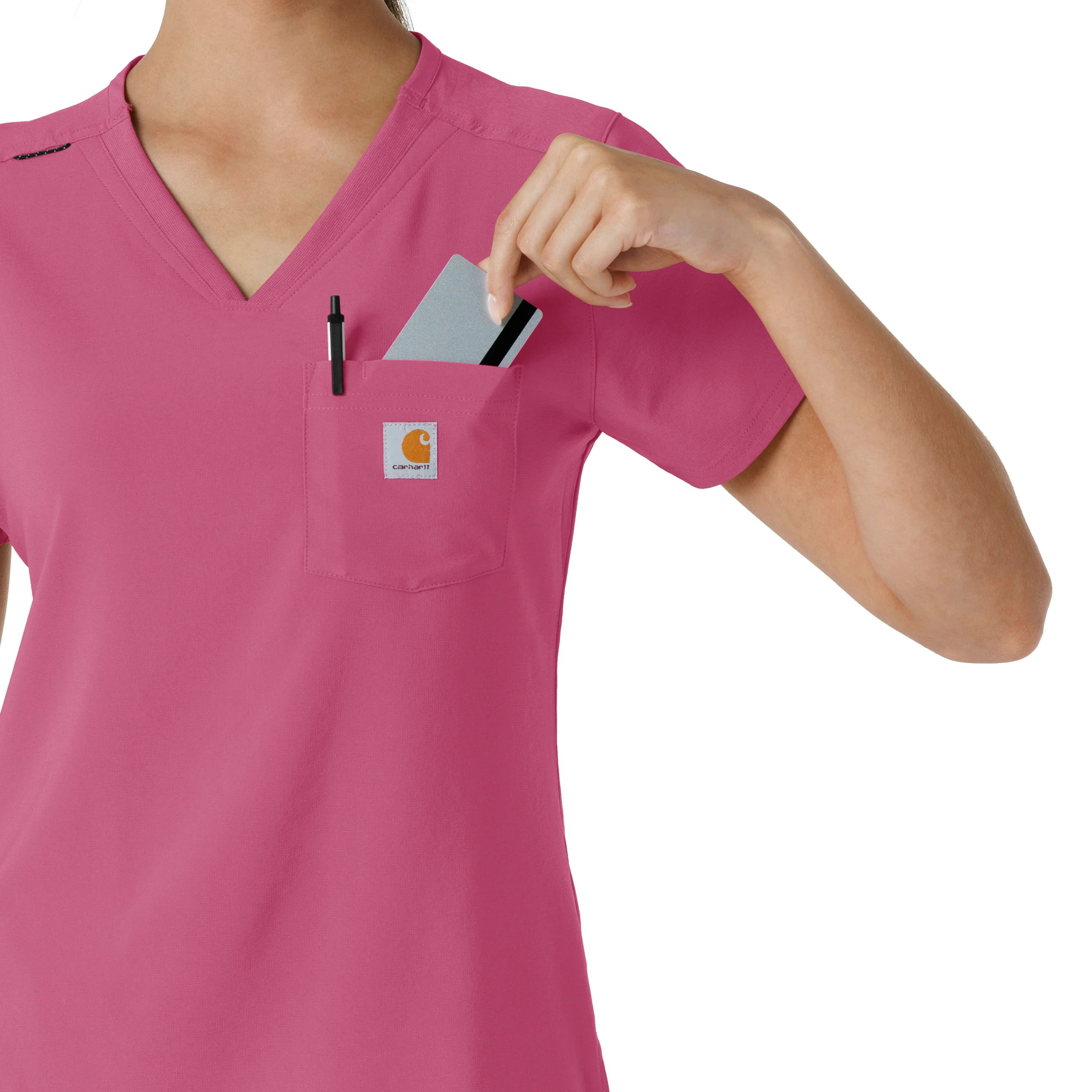 Carhartt Force Cross-Flex Women's Tuck-In Scrub Top - Electric Fuschia - Image 8