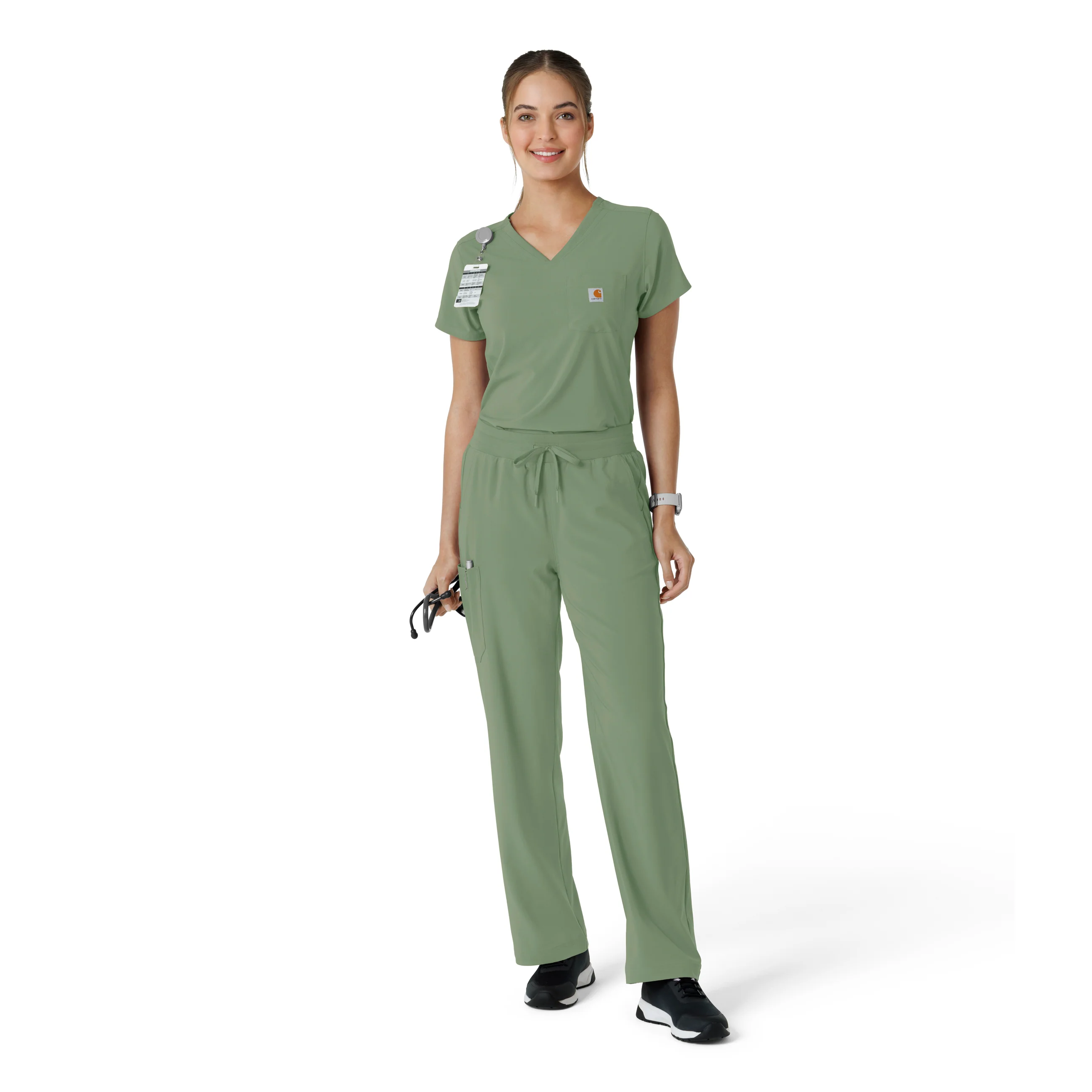 Carhartt Force Cross-Flex Women's Tuck-In Scrub Top - Green Slate - Image 3