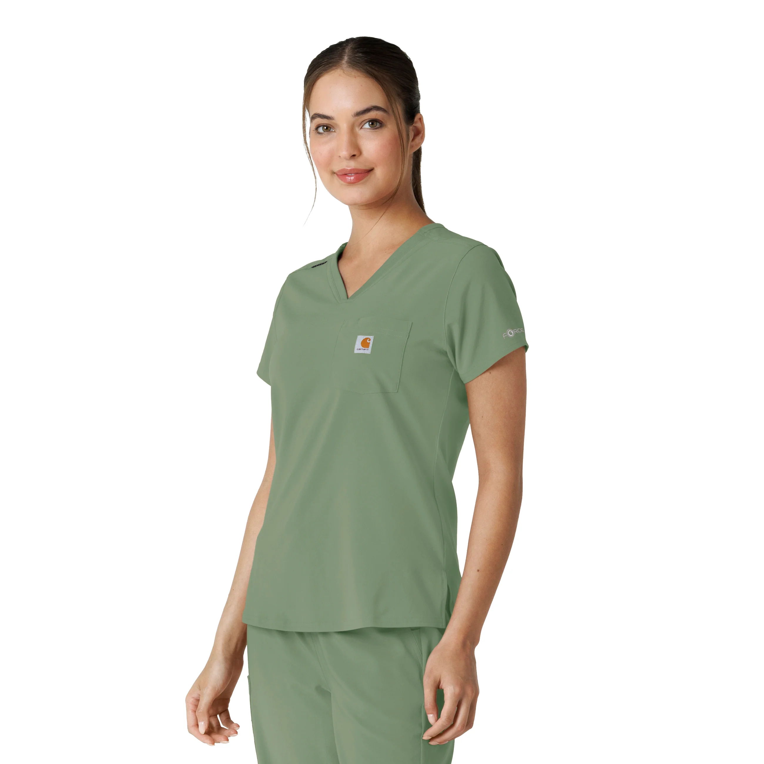 Carhartt Force Cross-Flex Women's Tuck-In Scrub Top - Green Slate - Image 4