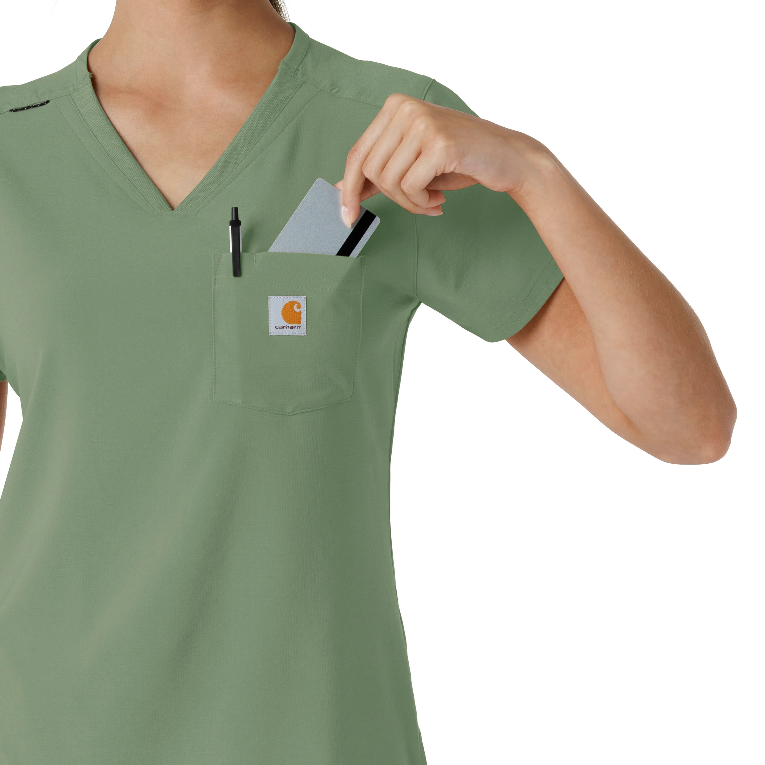 Carhartt Force Cross-Flex Women's Tuck-In Scrub Top - Green Slate - Image 8