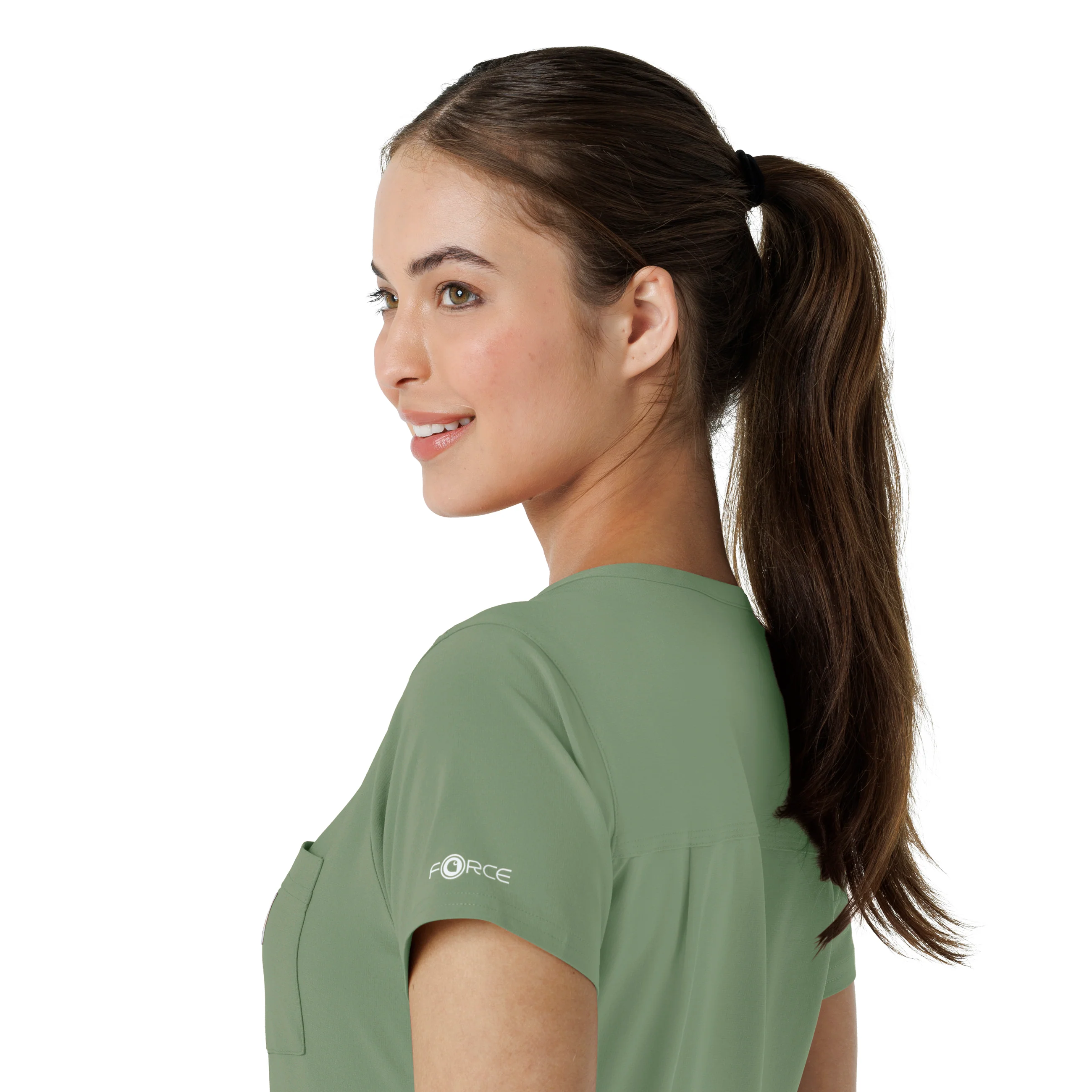 Carhartt Force Cross-Flex Women's Tuck-In Scrub Top - Green Slate - Image 9