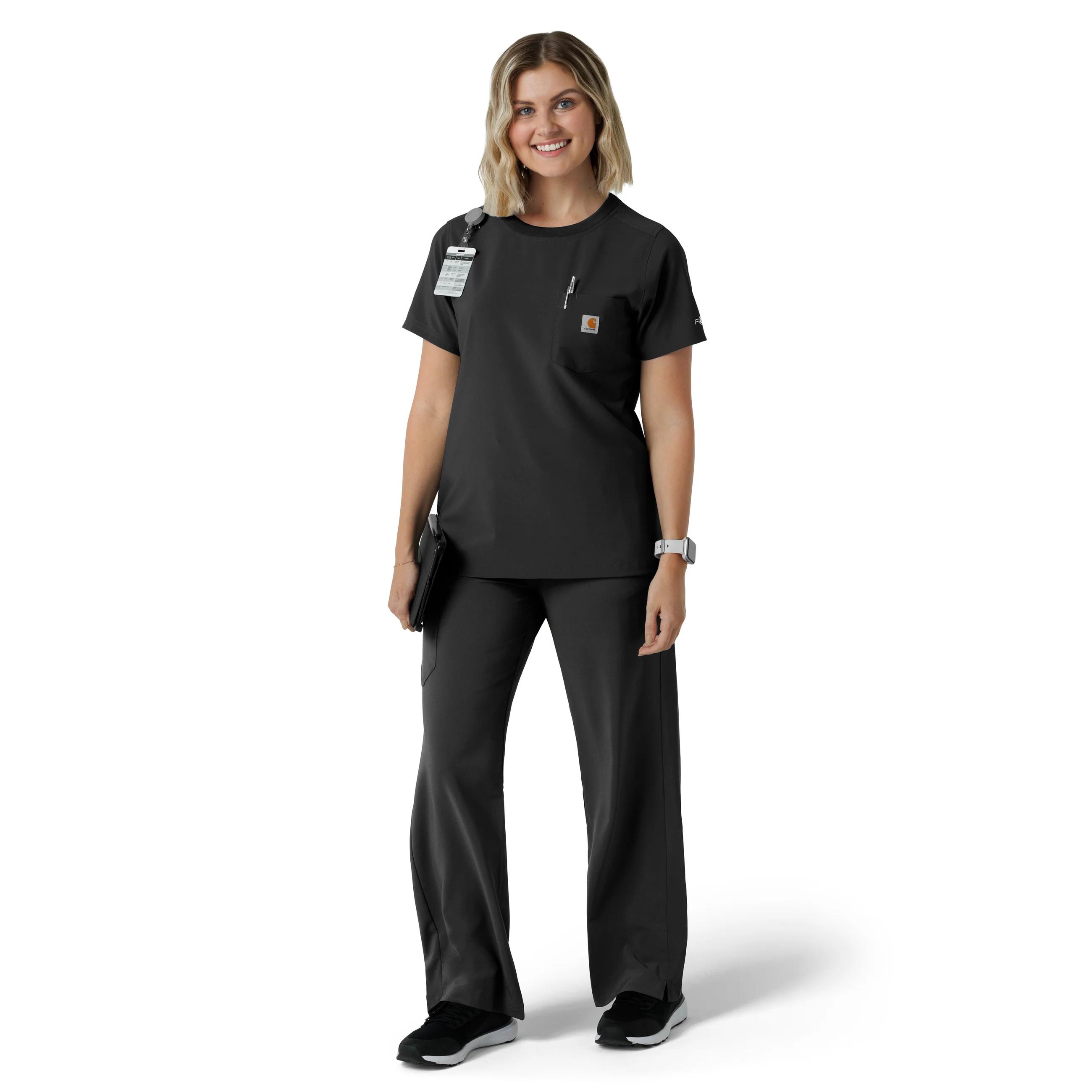 Carhartt Force Cross-Flex Women's Crew Neck Scrub Top - Black - Image 3