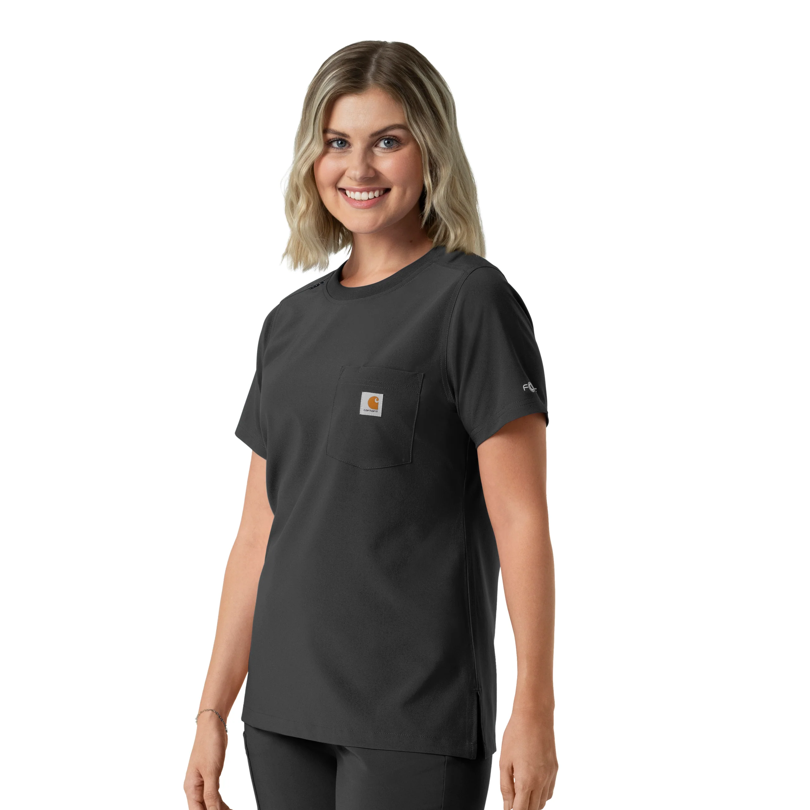 Carhartt Force Cross-Flex Women's Crew Neck Scrub Top - Black - Image 4