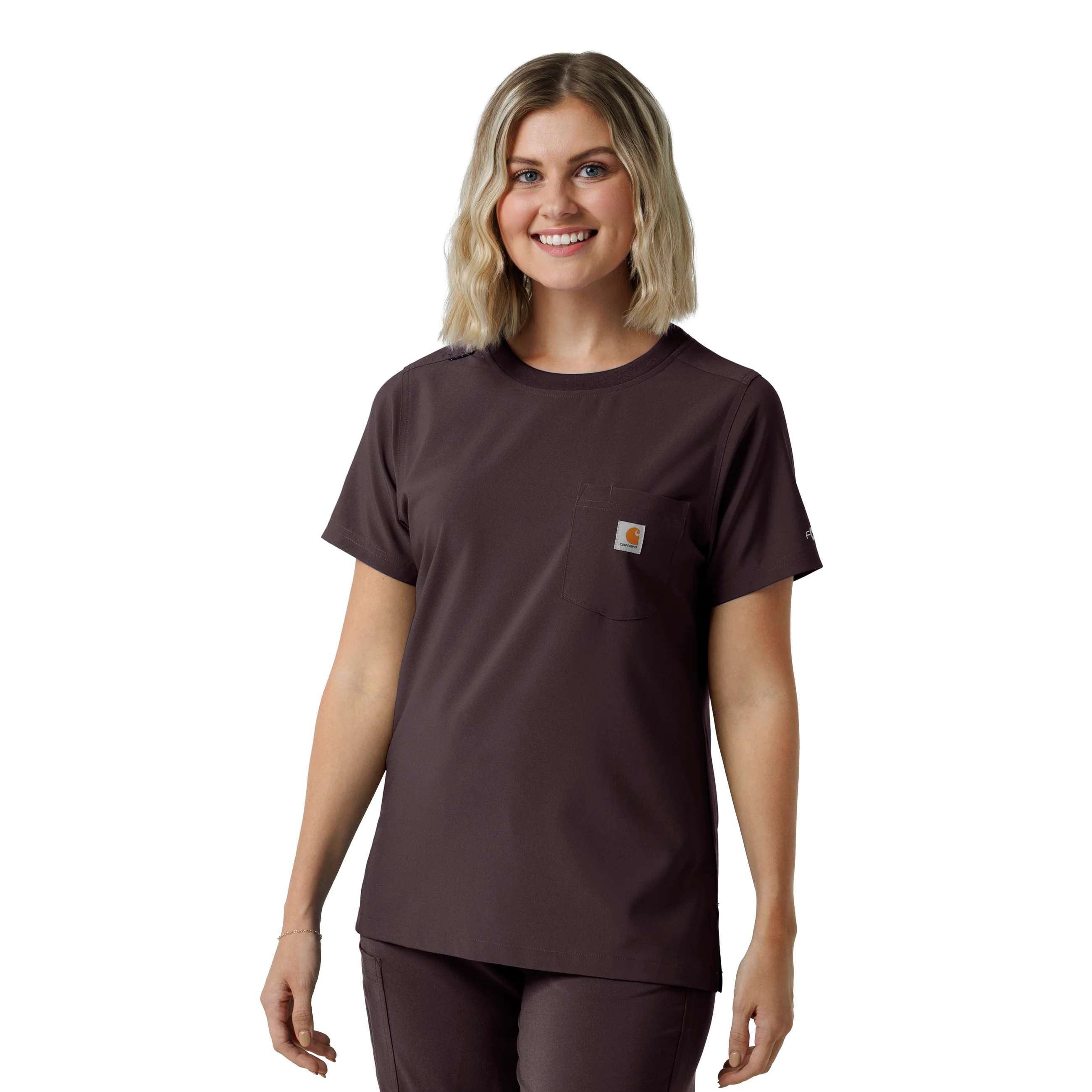 Carhartt Force Cross-Flex Women's Crew Neck Scrub Top - Dark Sepia