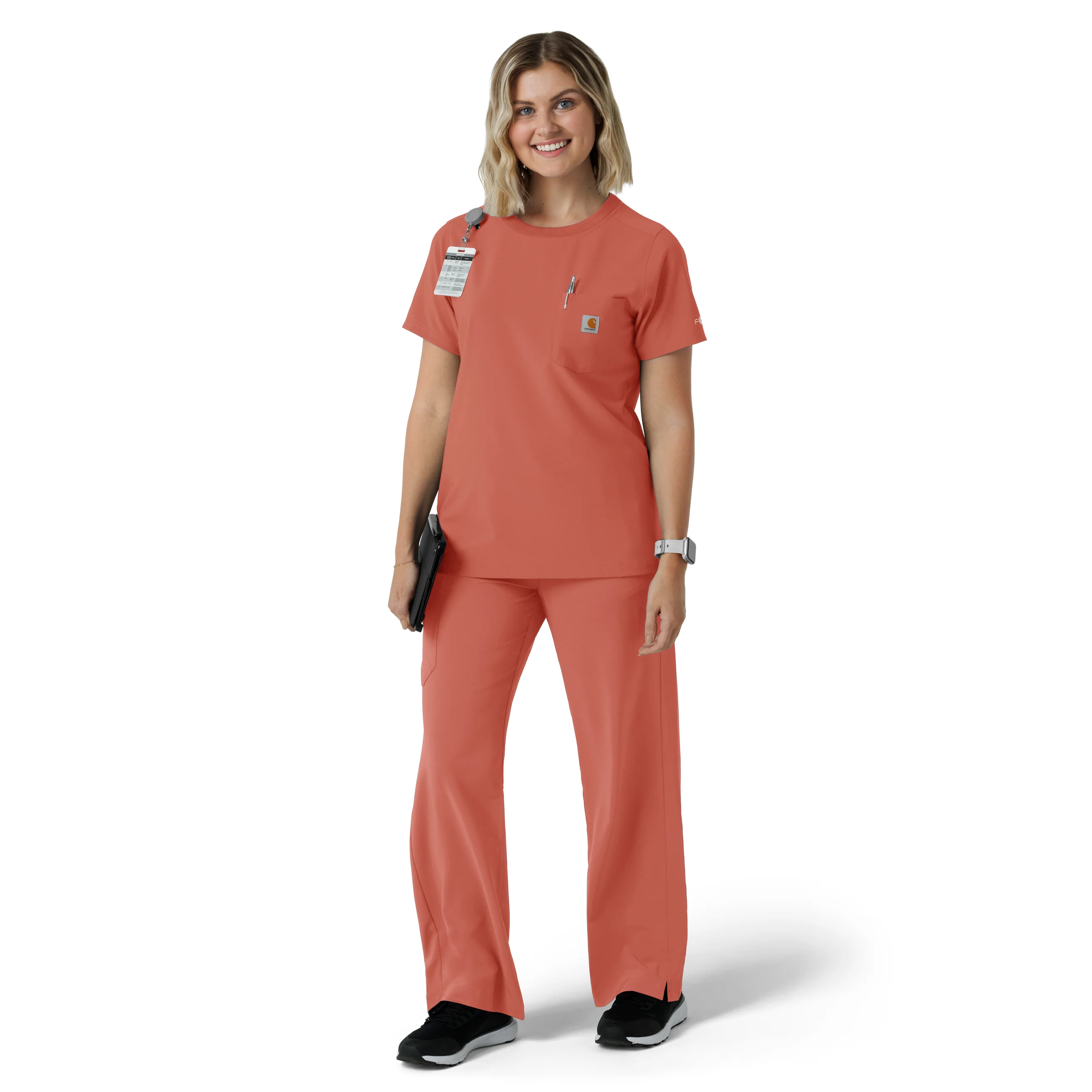 Carhartt Force Cross-Flex Women's Crew Neck Scrub Top - Dusty Cedar - Image 3